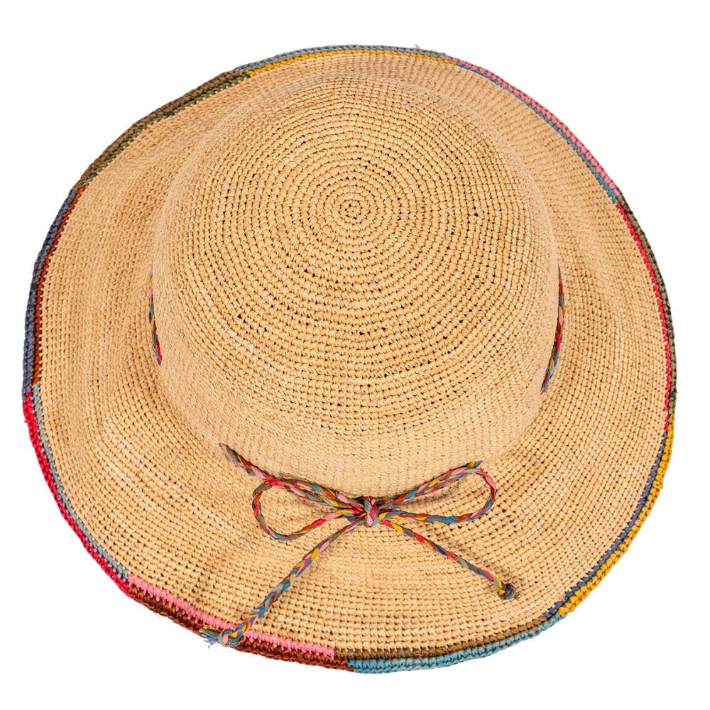 NATURAL RAFFIA CLOCHE HAT - multicolored brim