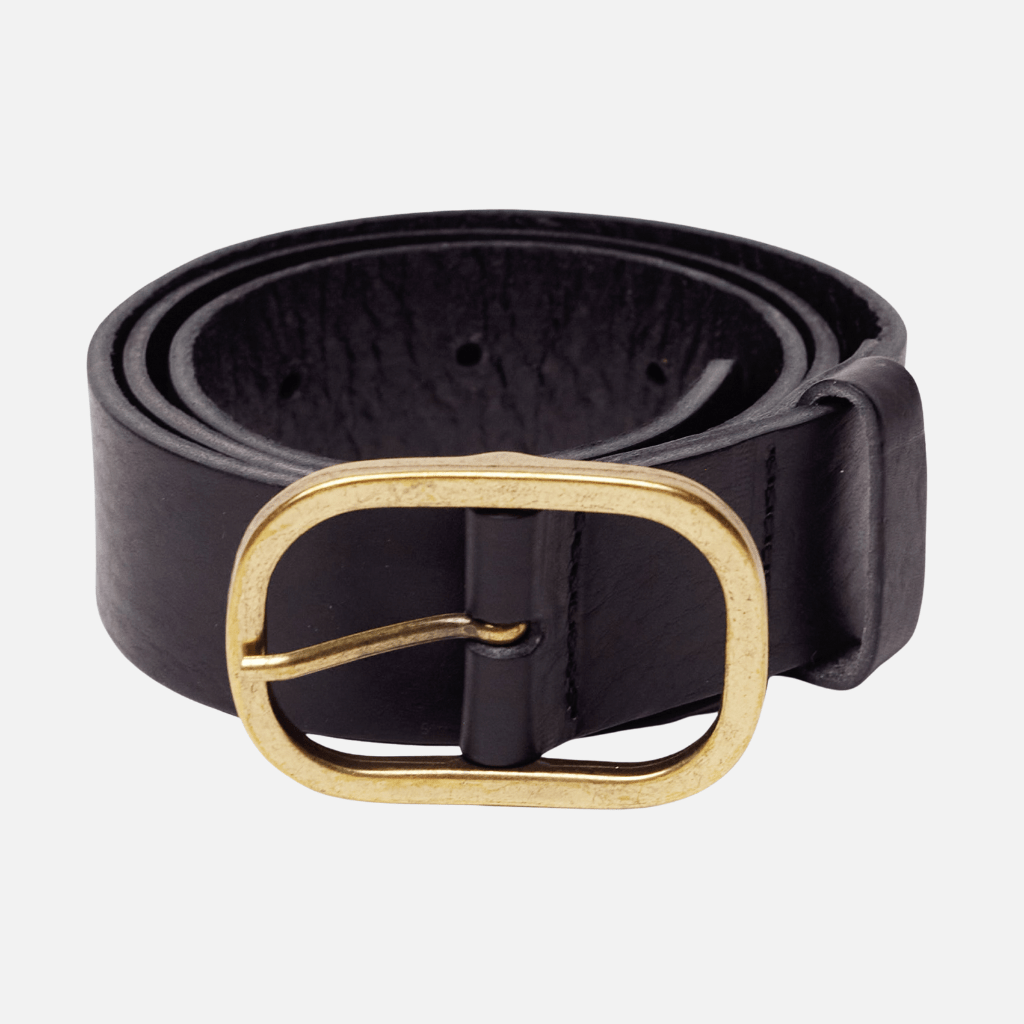 Marin | Gold Oval Buckle Design Statement Leather Belt Women