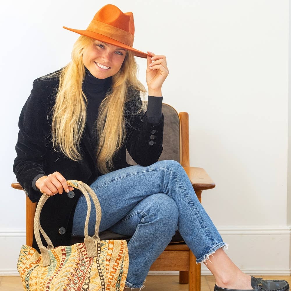 WIDE BRIM HAT - leather braid