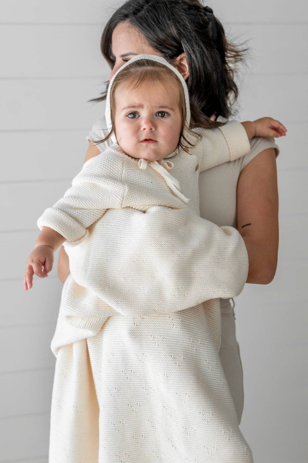 Cotton Knit Cream Baby Blanket