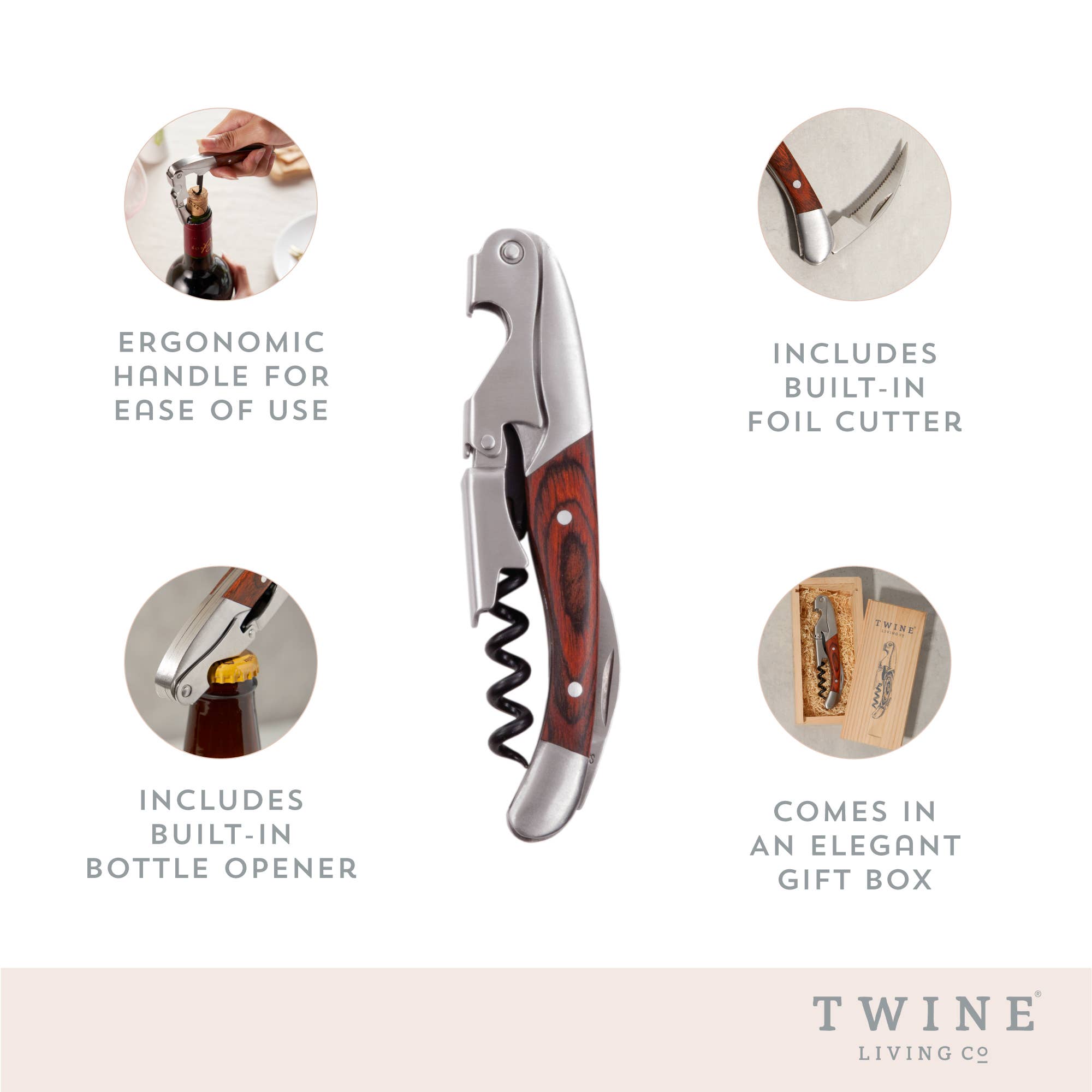 Rosewood Handle Double-Hinged Corkscrew