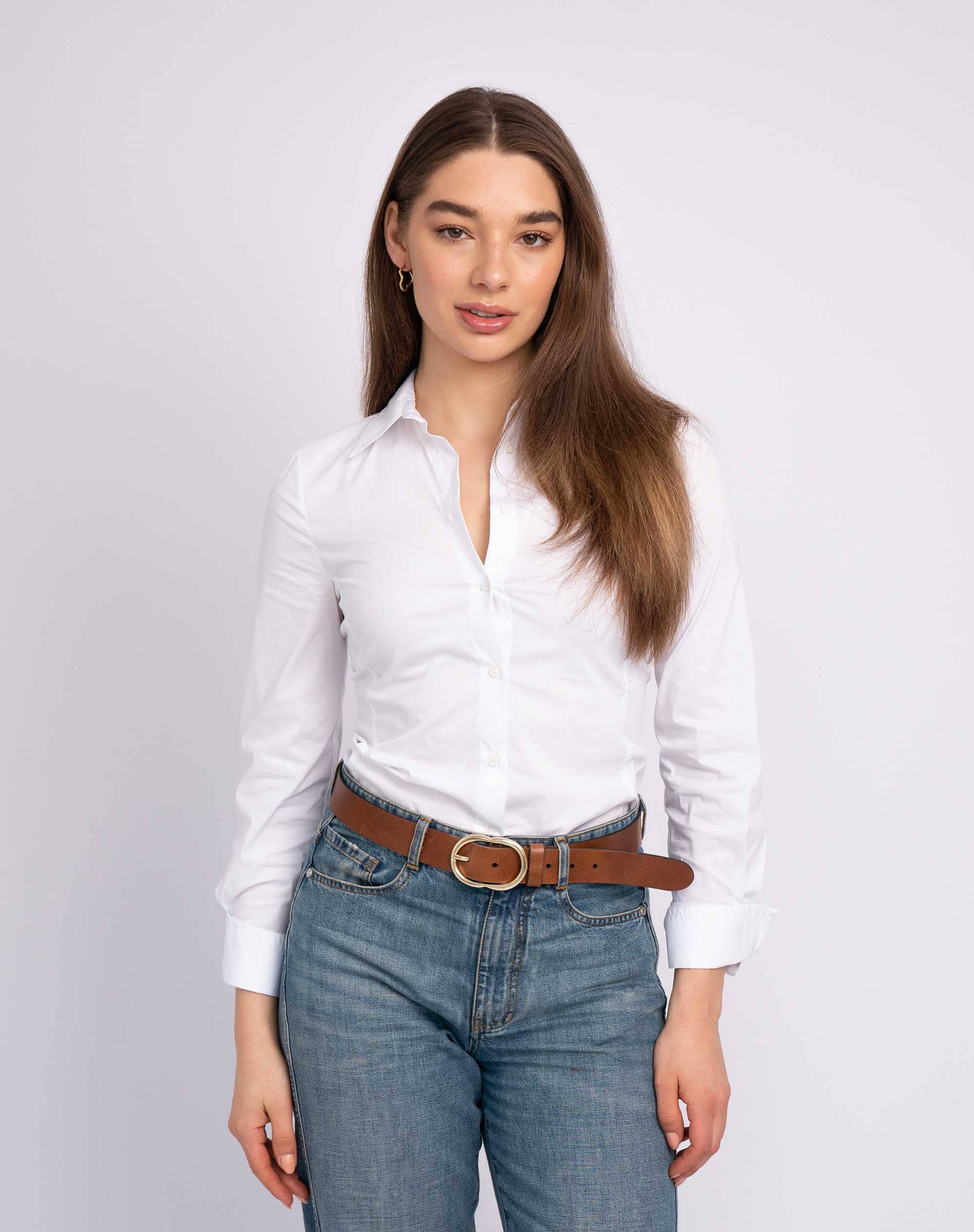 Elise | Classic Leather Belt with Gold Oval Buckle