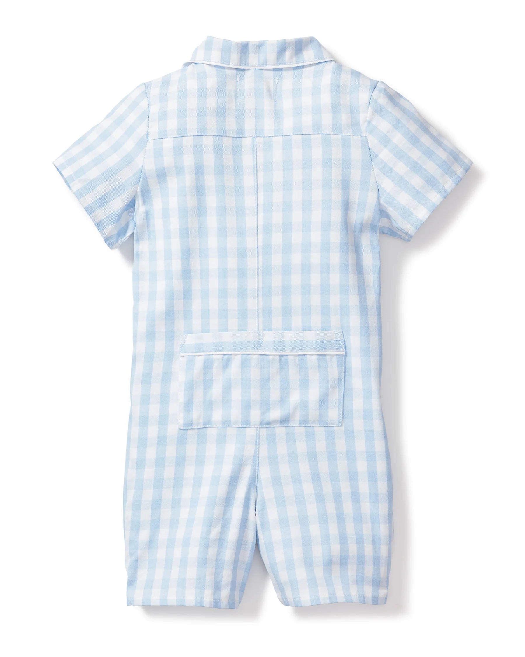 Twill Summer Romper in Light Blue Gingham