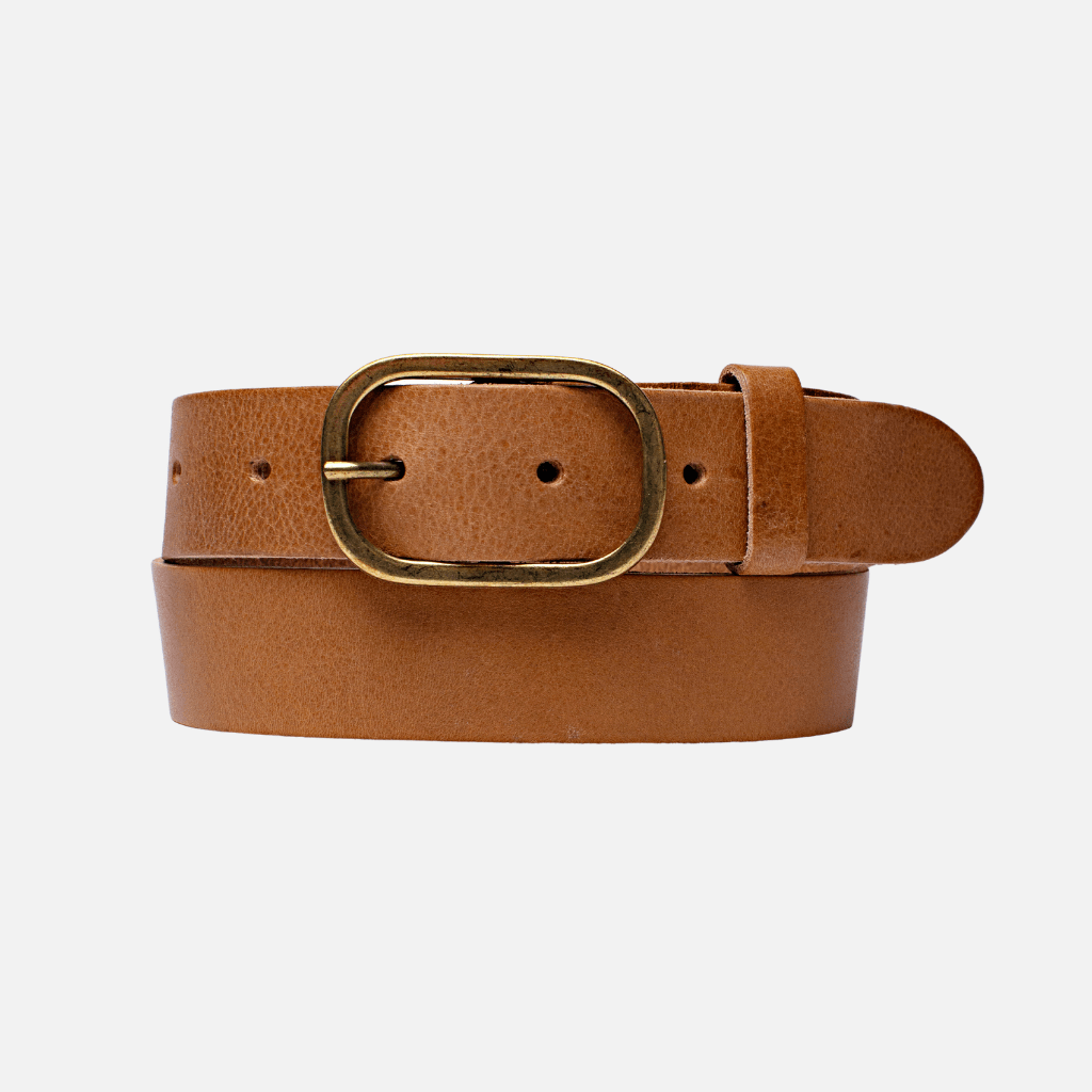 Marin | Gold Oval Buckle Design Statement Leather Belt Women