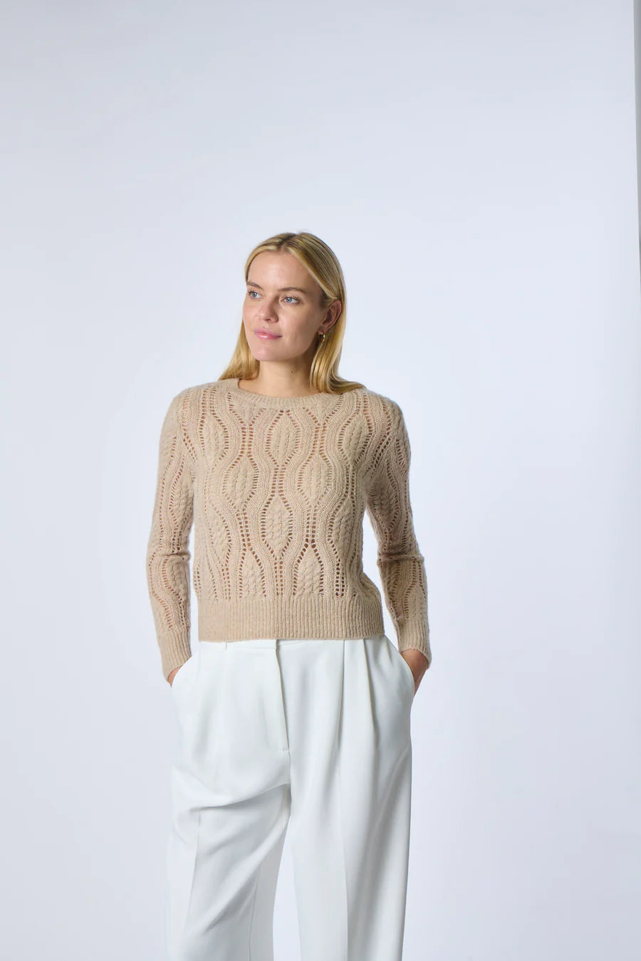 braided stitch crewneck sweater