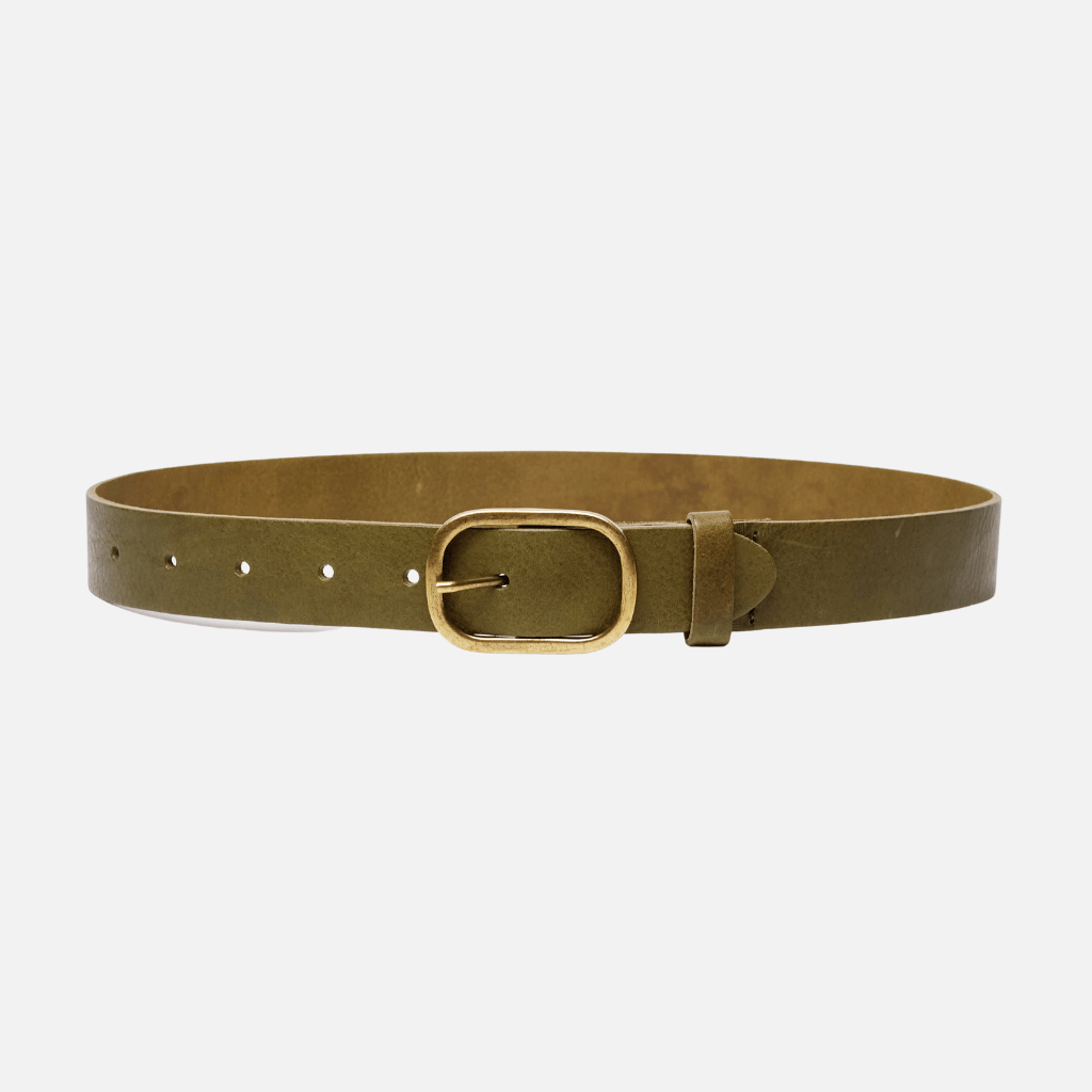 Marin | Gold Oval Buckle Design Statement Leather Belt Women