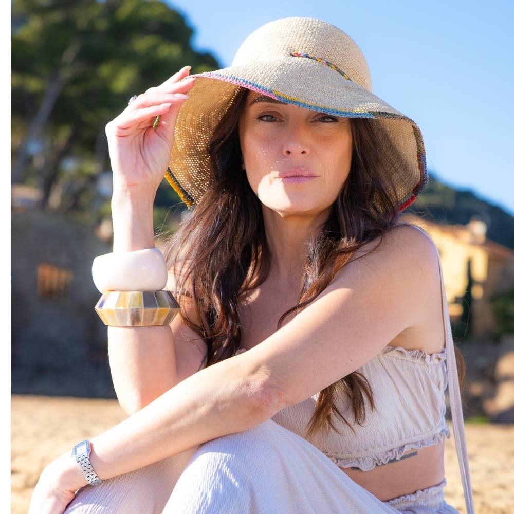 NATURAL RAFFIA CLOCHE HAT - multicolored brim