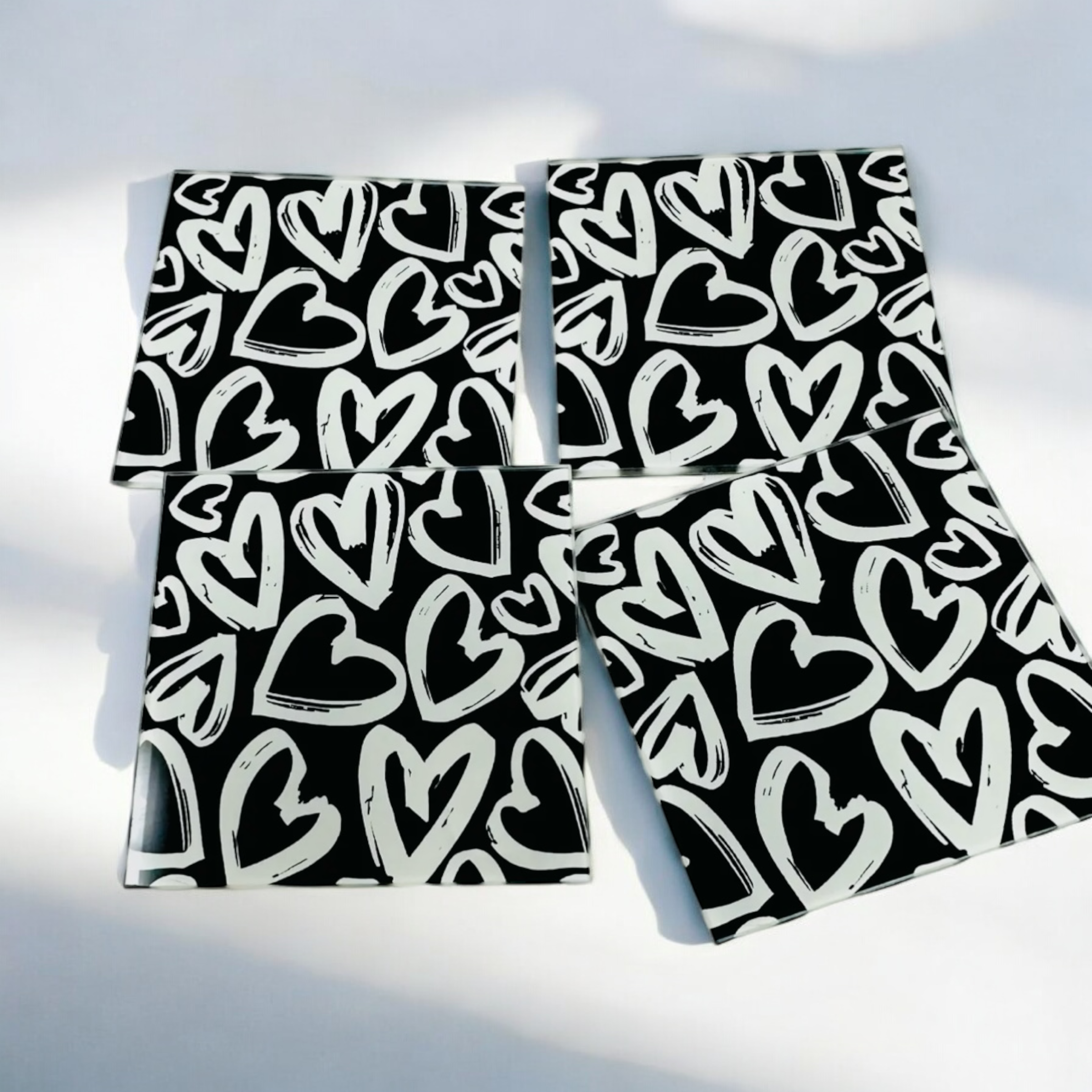 Black And White Hearts Coaster Set