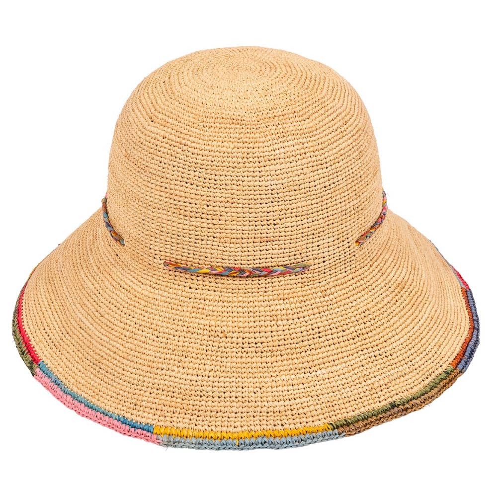 NATURAL RAFFIA CLOCHE HAT - multicolored brim