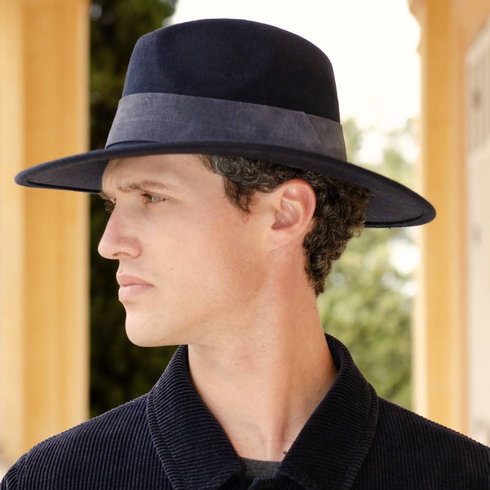 WIDE BRIM HAT - leather braid