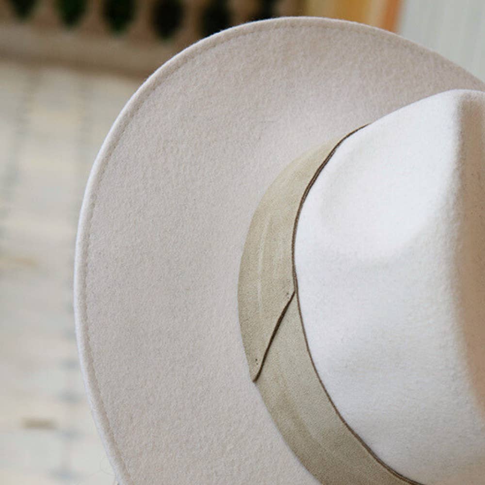 WIDE BRIM HAT - leather braid