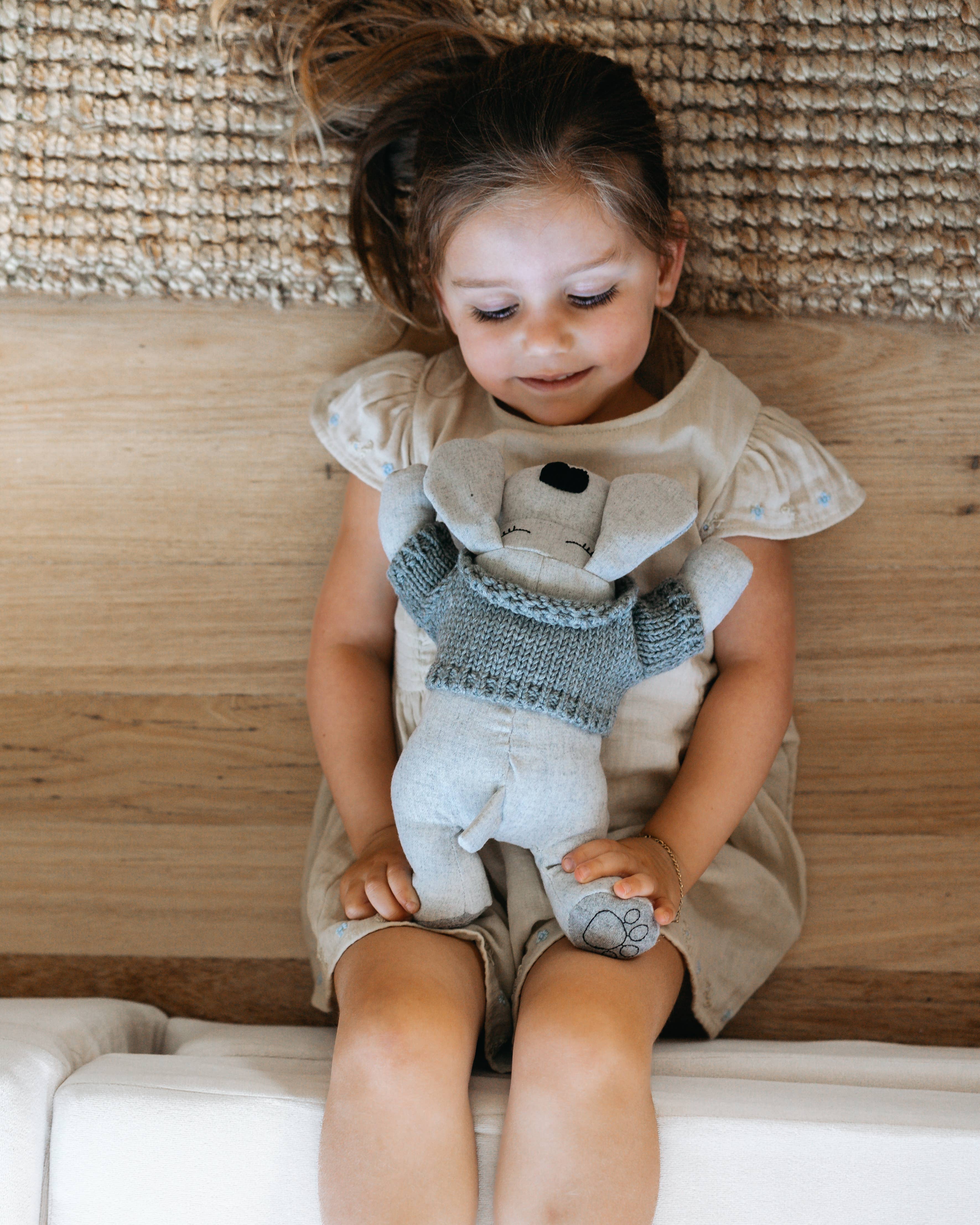 Miles Dog Stuffed Toy in Mustard & Pink Merino Wool