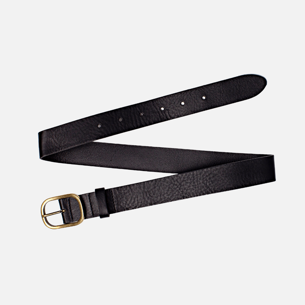 Marin | Gold Oval Buckle Design Statement Leather Belt Women