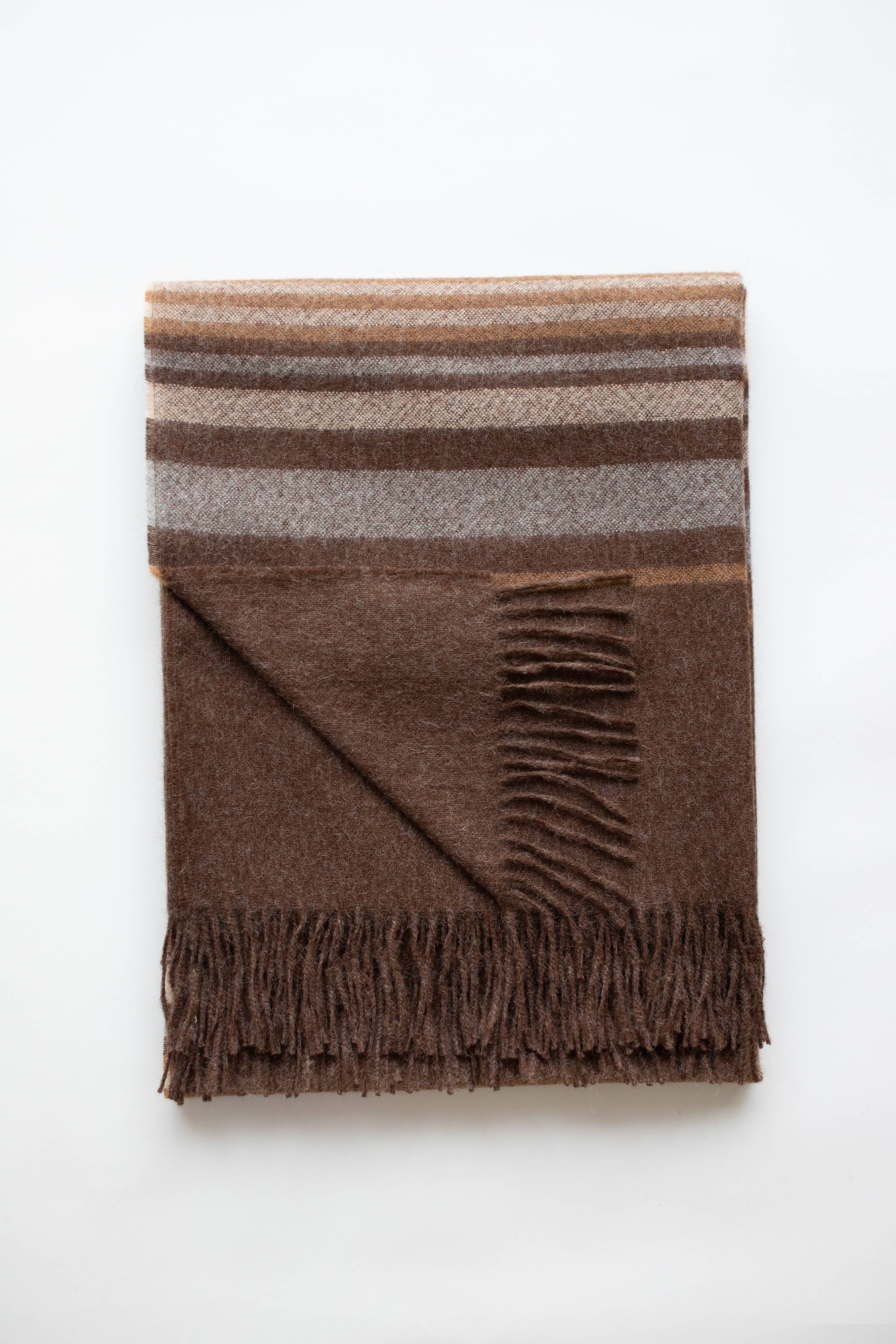 Brighton Alpaca Throw - Dark Brown Base with Grey