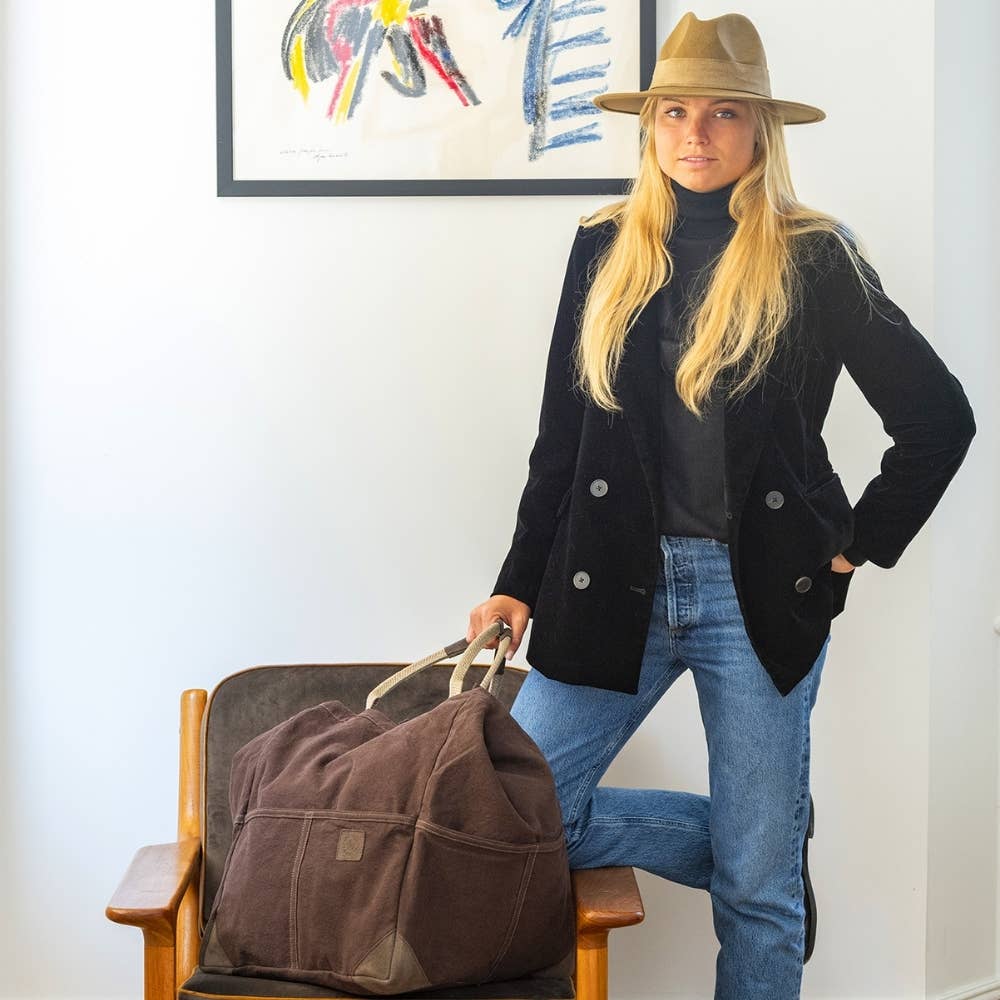 WIDE BRIM HAT - leather braid