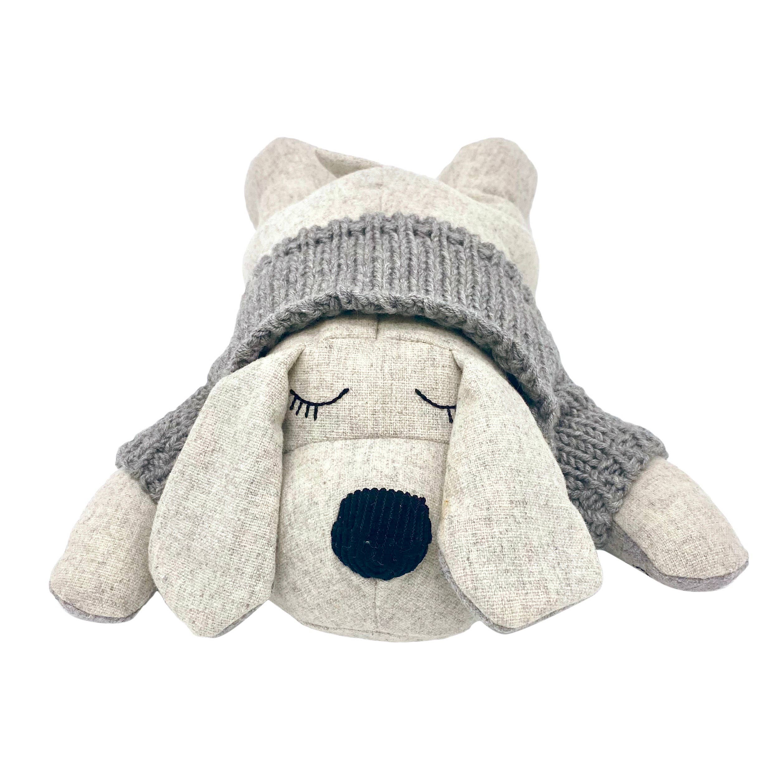 Miles Dog Stuffed Toy in Mustard & Pink Merino Wool