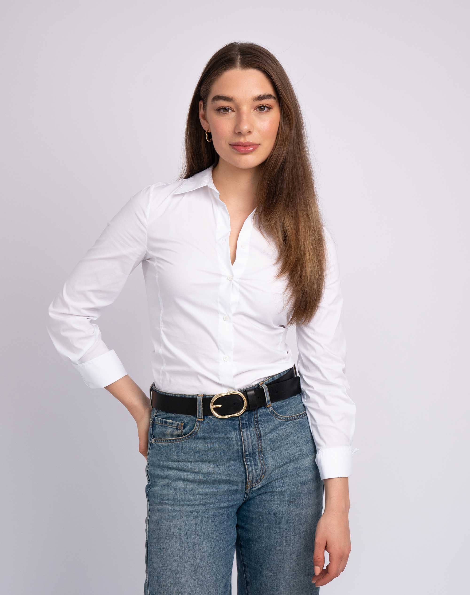 Elise | Classic Leather Belt with Gold Oval Buckle