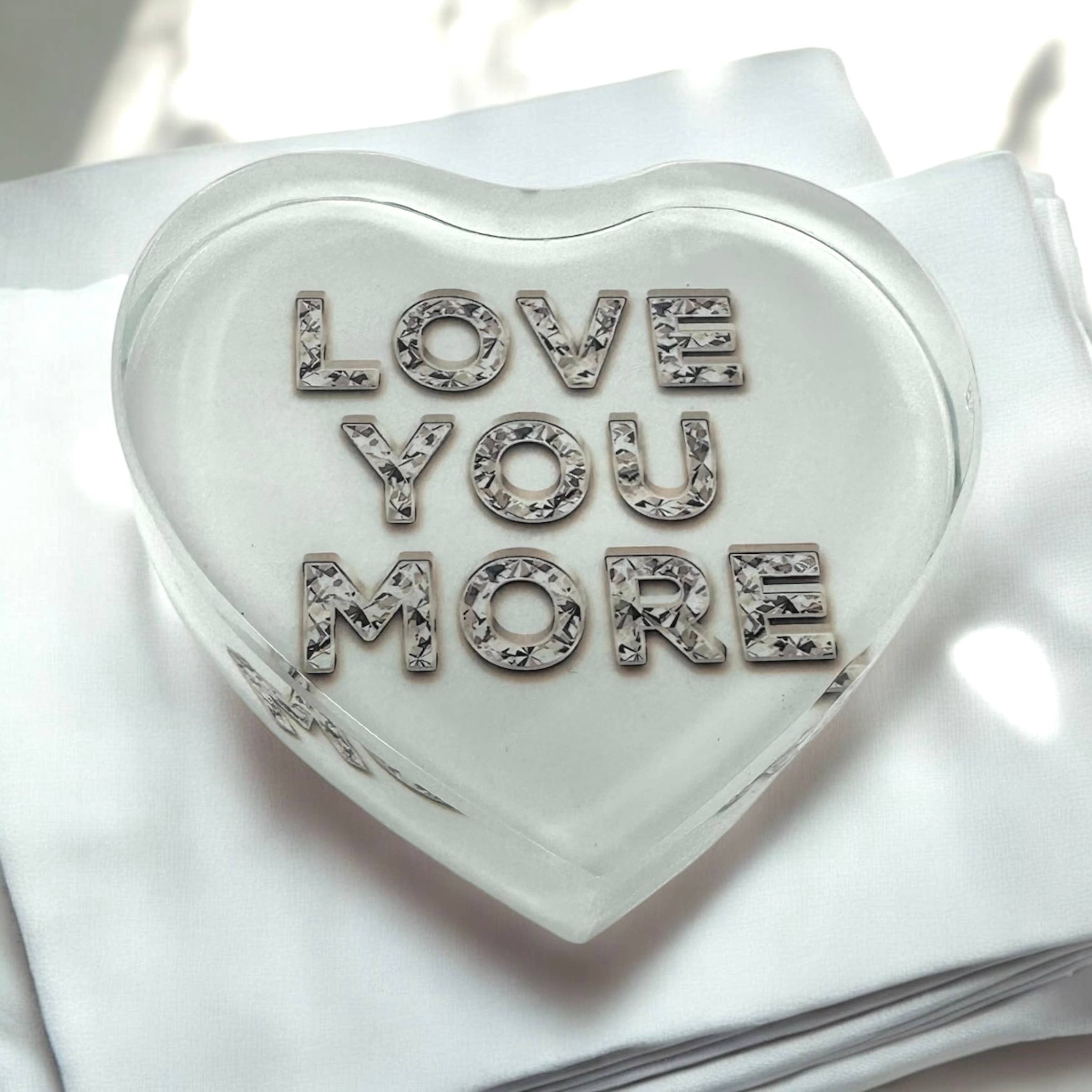 Love You More Diamond Crystal Heart Paperweight Decor