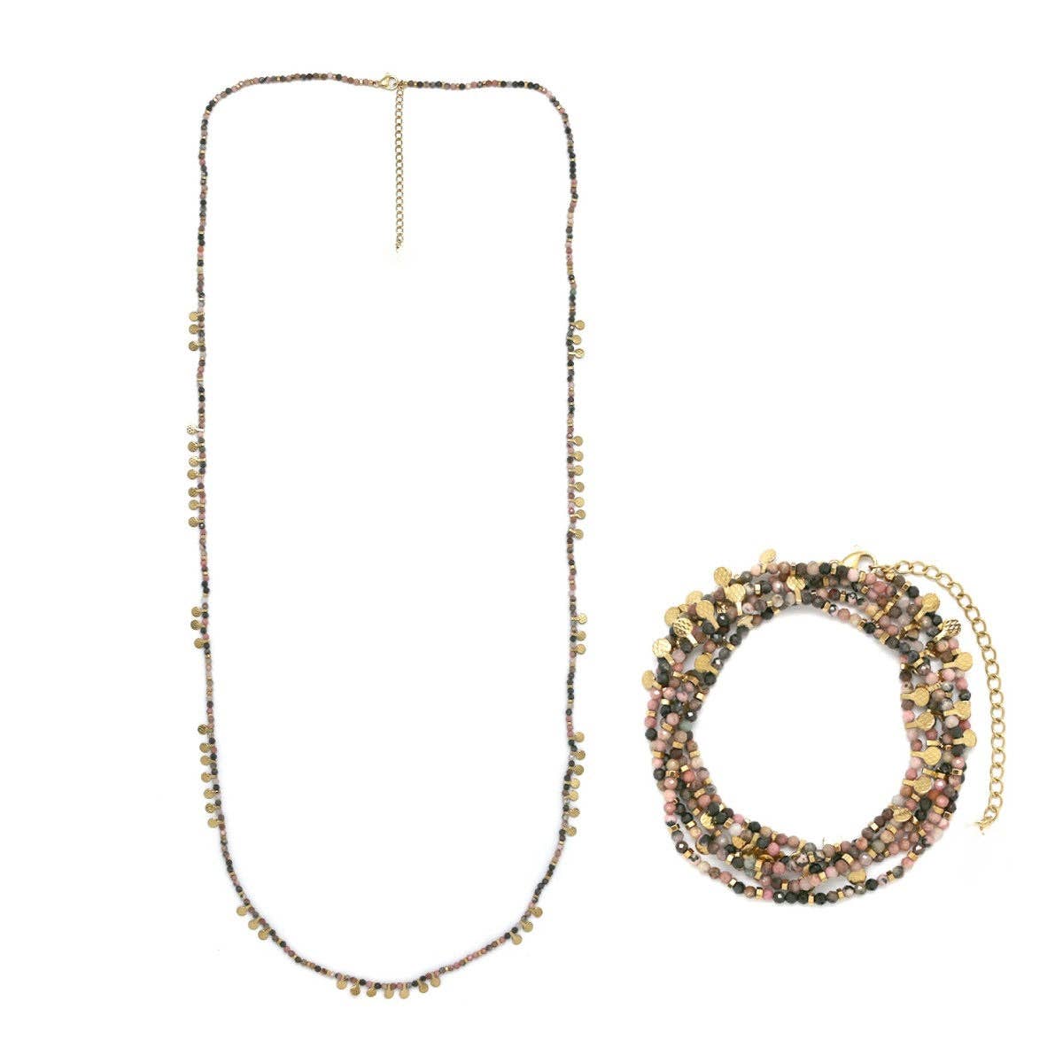 Museum Style Rhodonite Stone Necklace with Charms- N2-2760