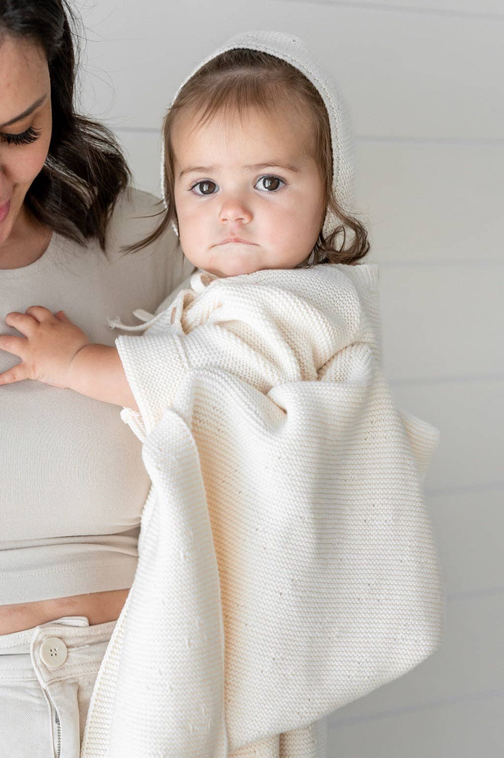Cotton Knit Cream Baby Blanket