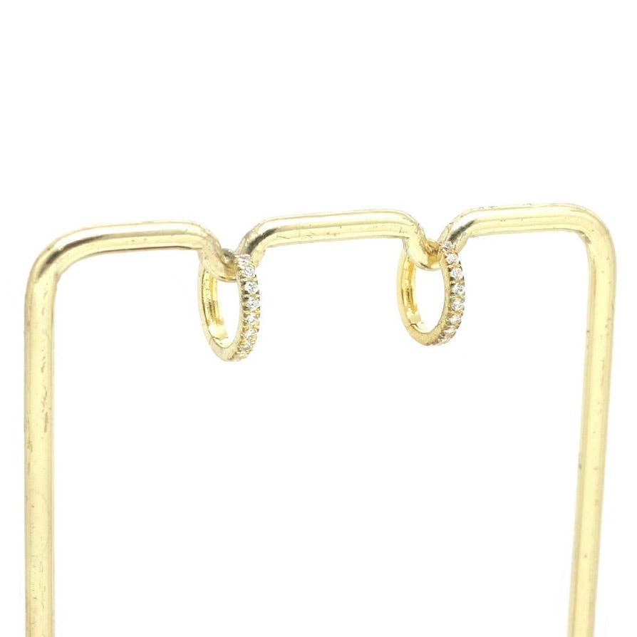 Clear Rhinestone 24K Gold Plate Hoop Earrings - E4-363