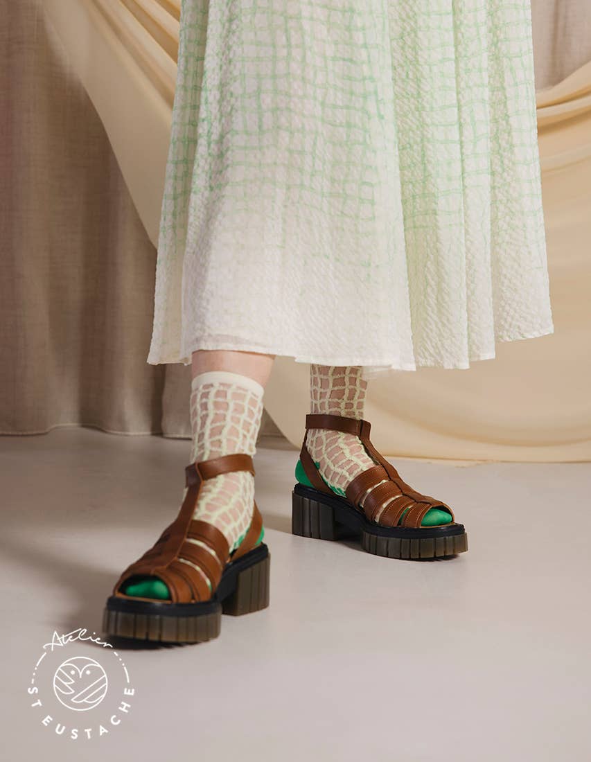 TILES • Green and yellow mesh transparent socks