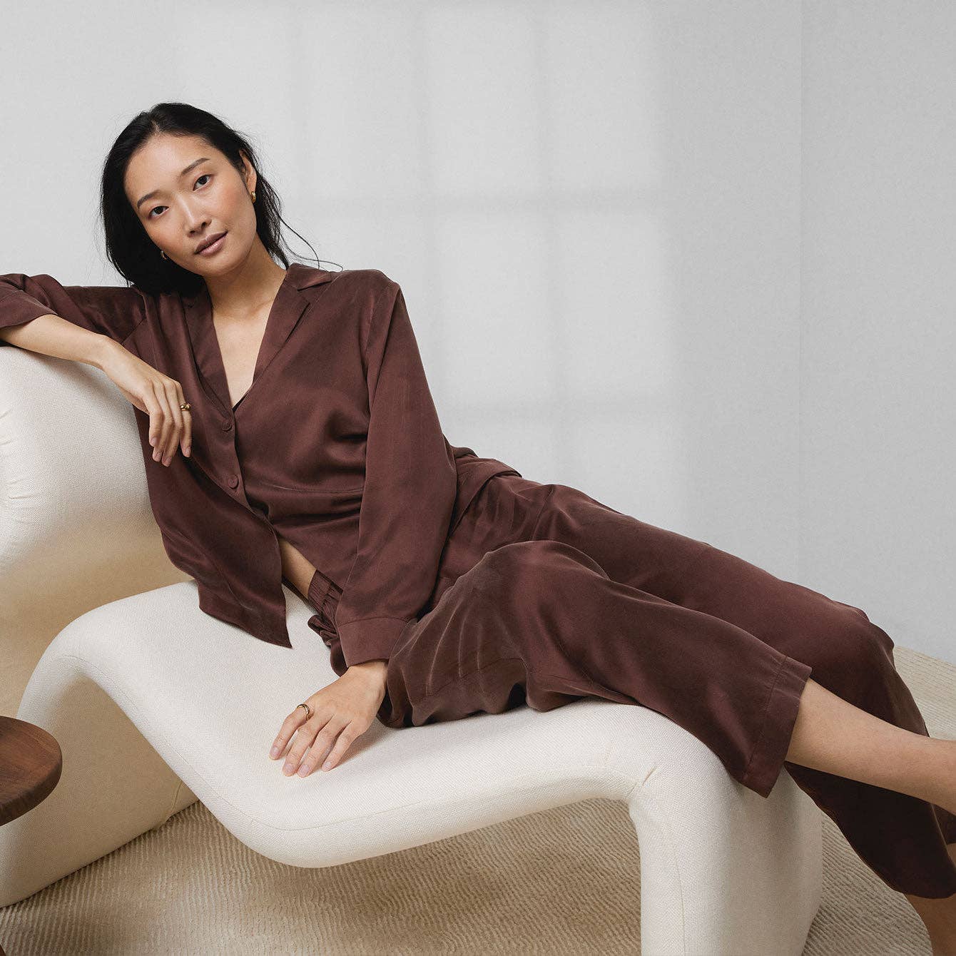 Washable Silk Long Sleeve Pant Set