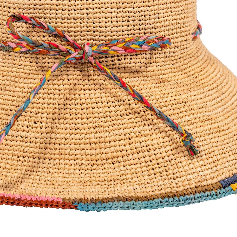 NATURAL RAFFIA CLOCHE HAT - multicolored brim