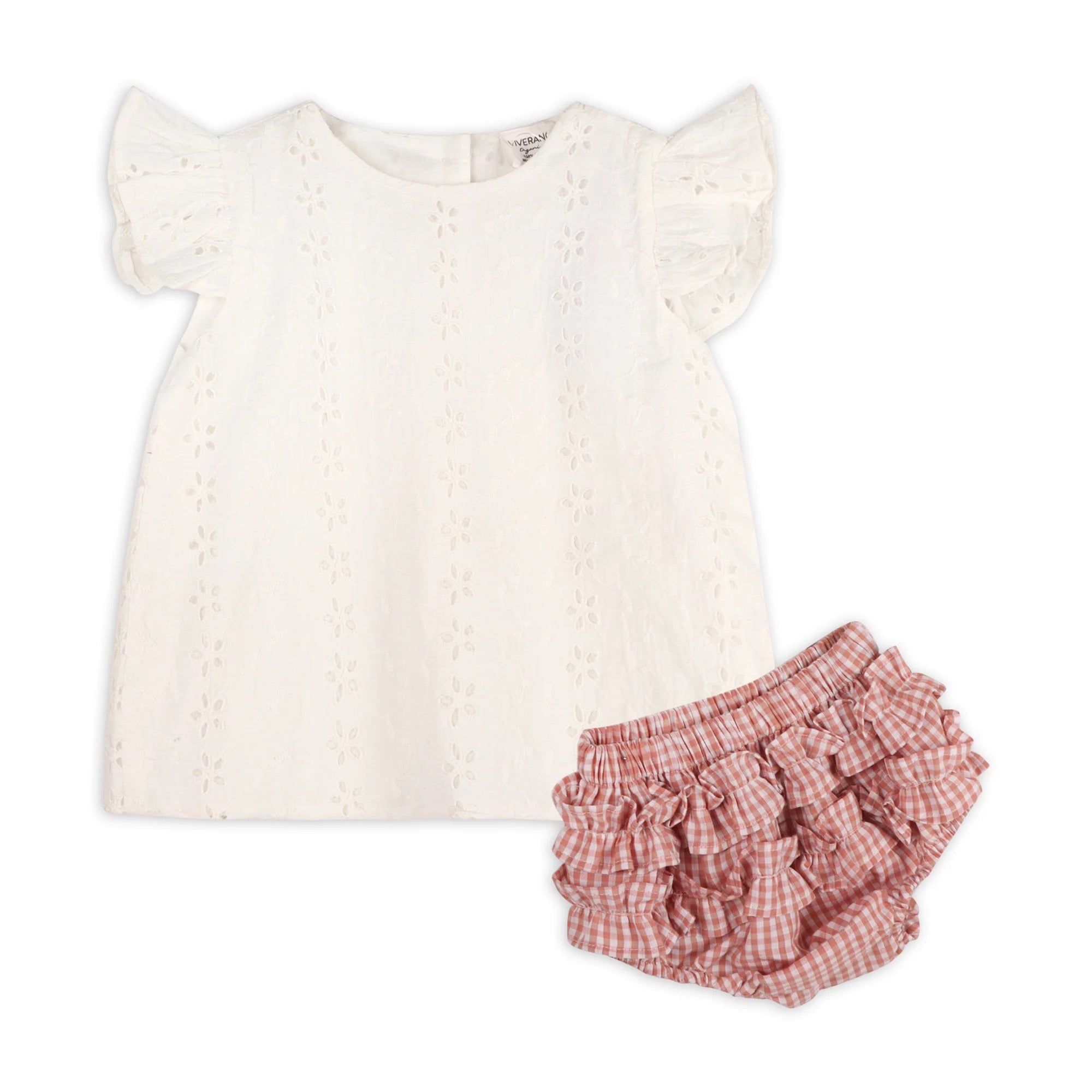 organic eyelet top and ruffled bottom