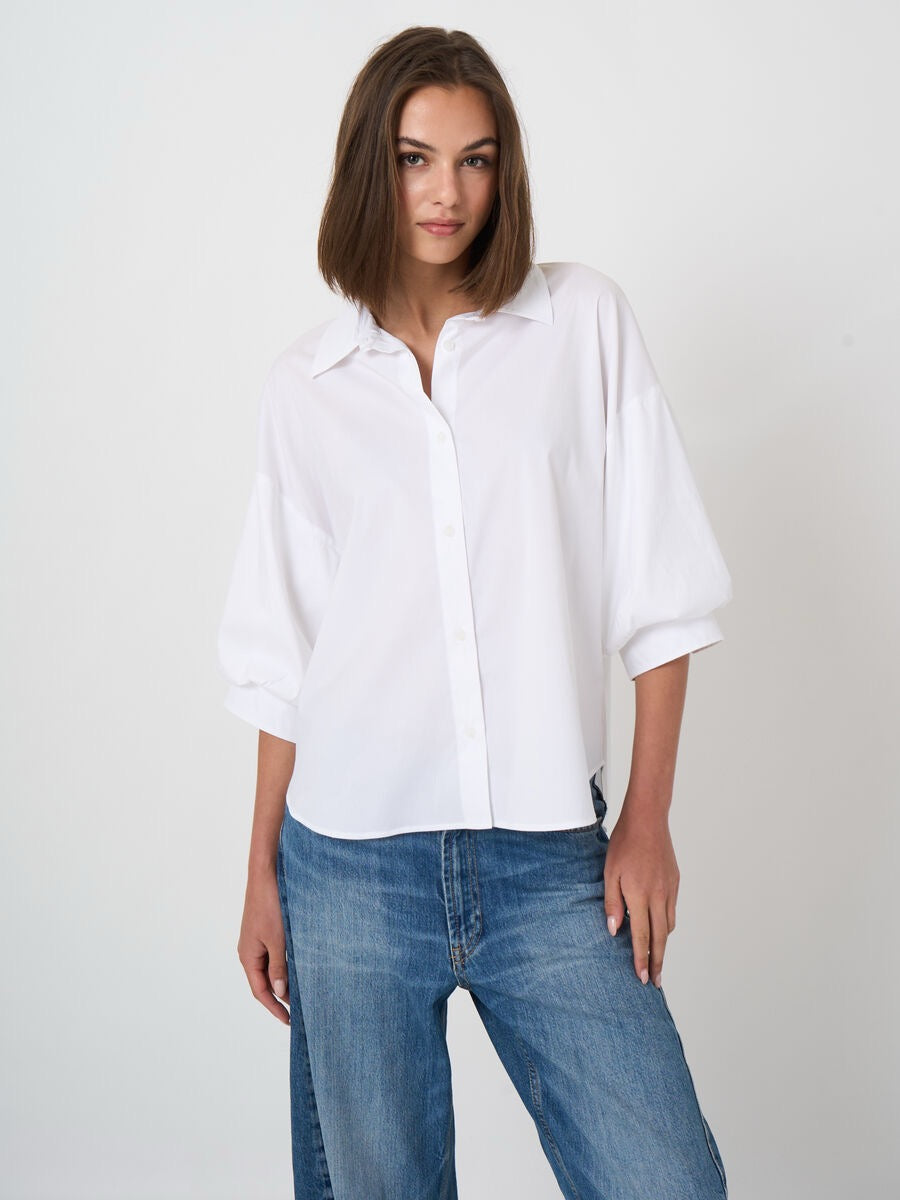 Stretch Cotton Poplin Blouse With Layered Sleeves