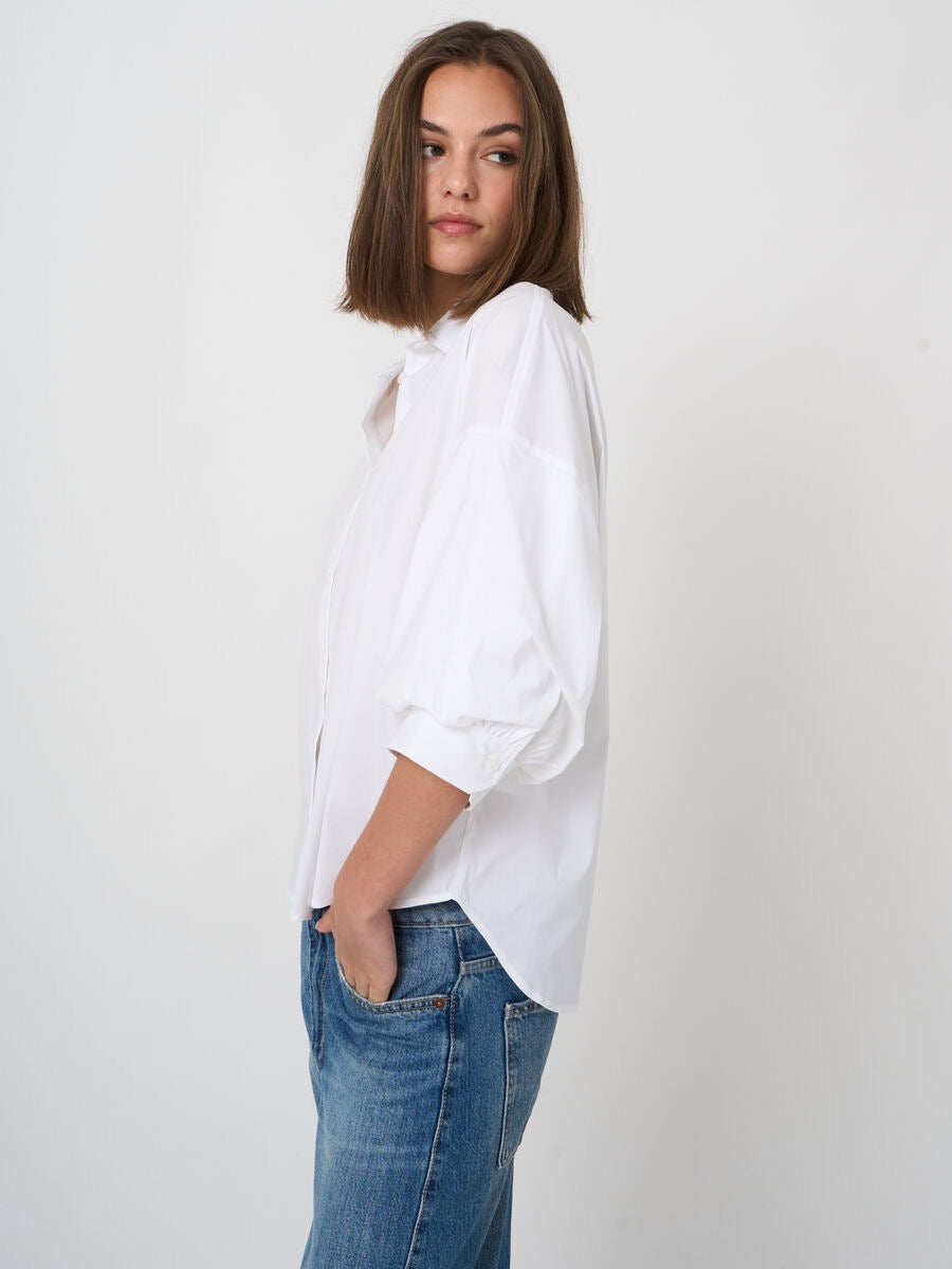 Stretch Cotton Poplin Blouse With Layered Sleeves