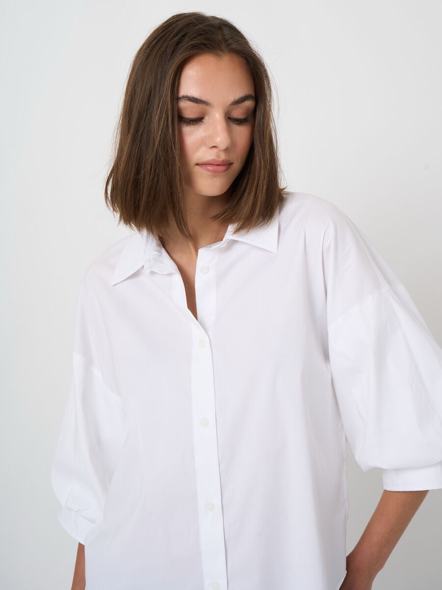 Stretch Cotton Poplin Blouse With Layered Sleeves
