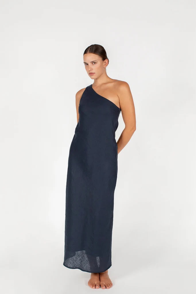 One shoulder linen dress
