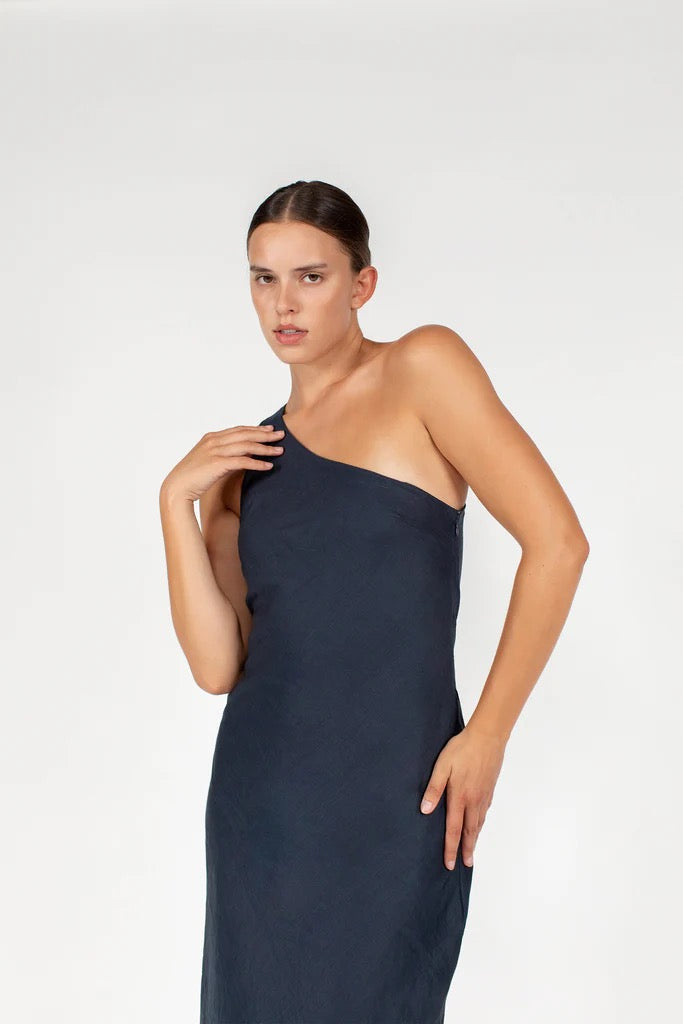 One shoulder linen dress