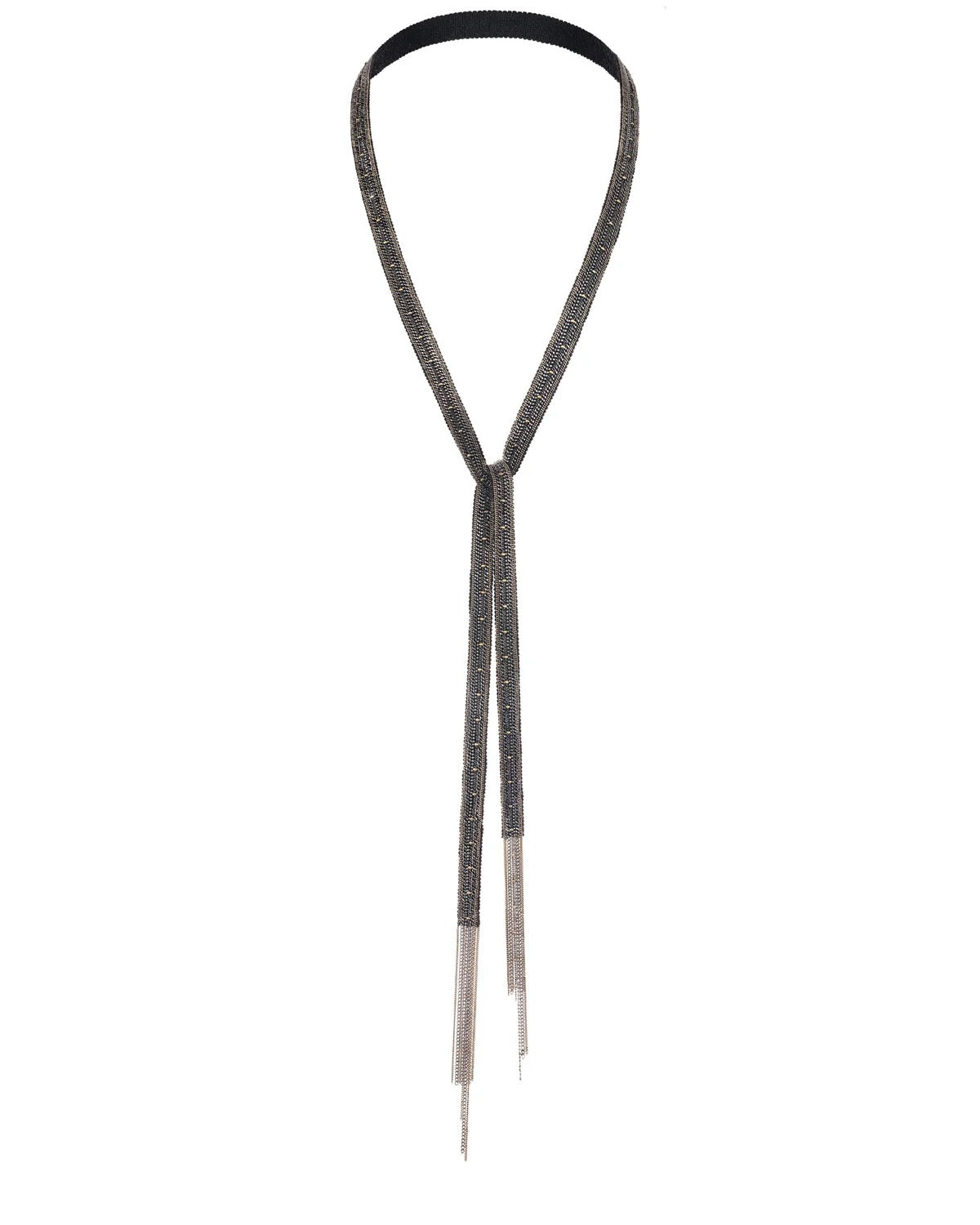 Long black Ribbon and brass necklace