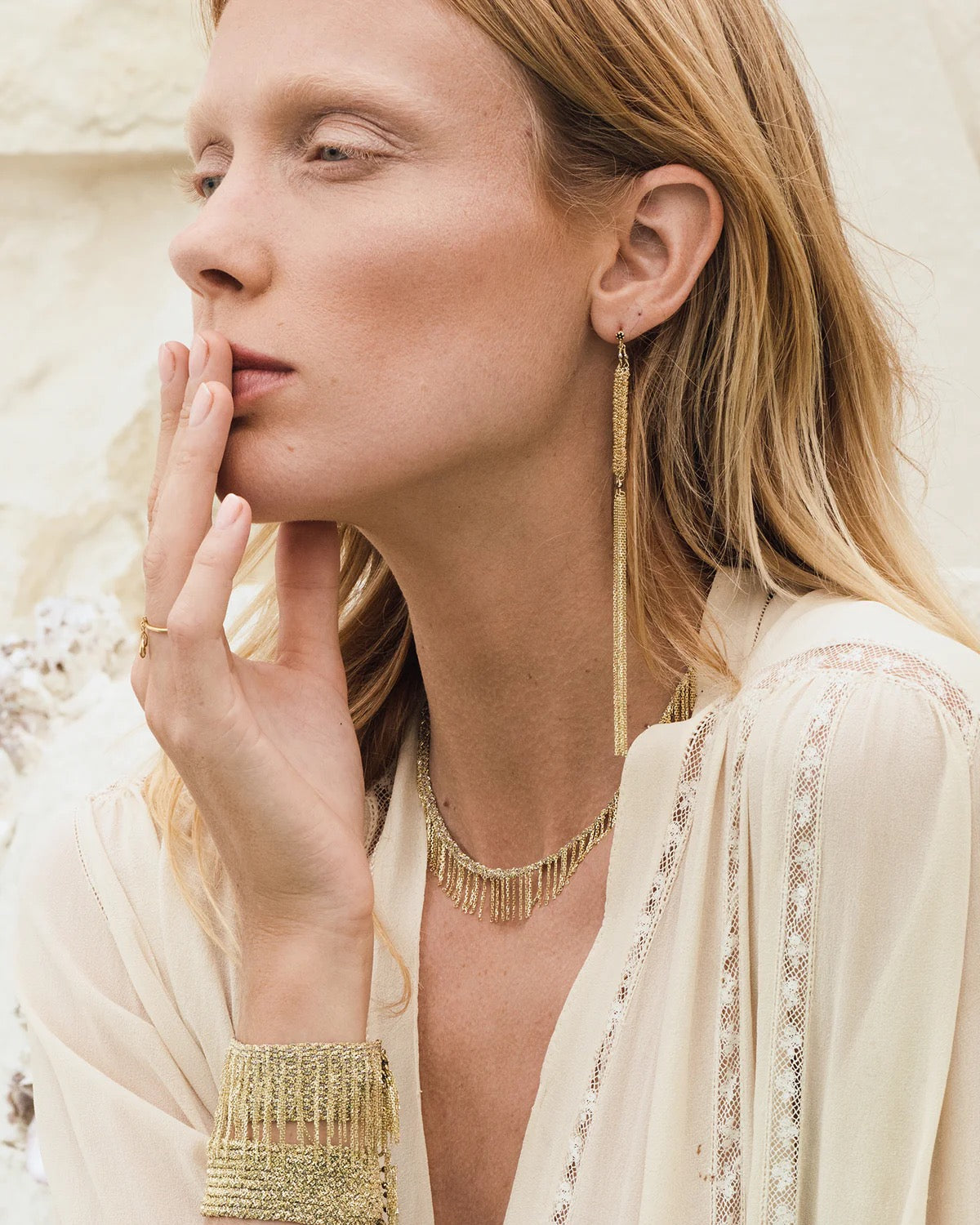 Short multi strand fringe necklace