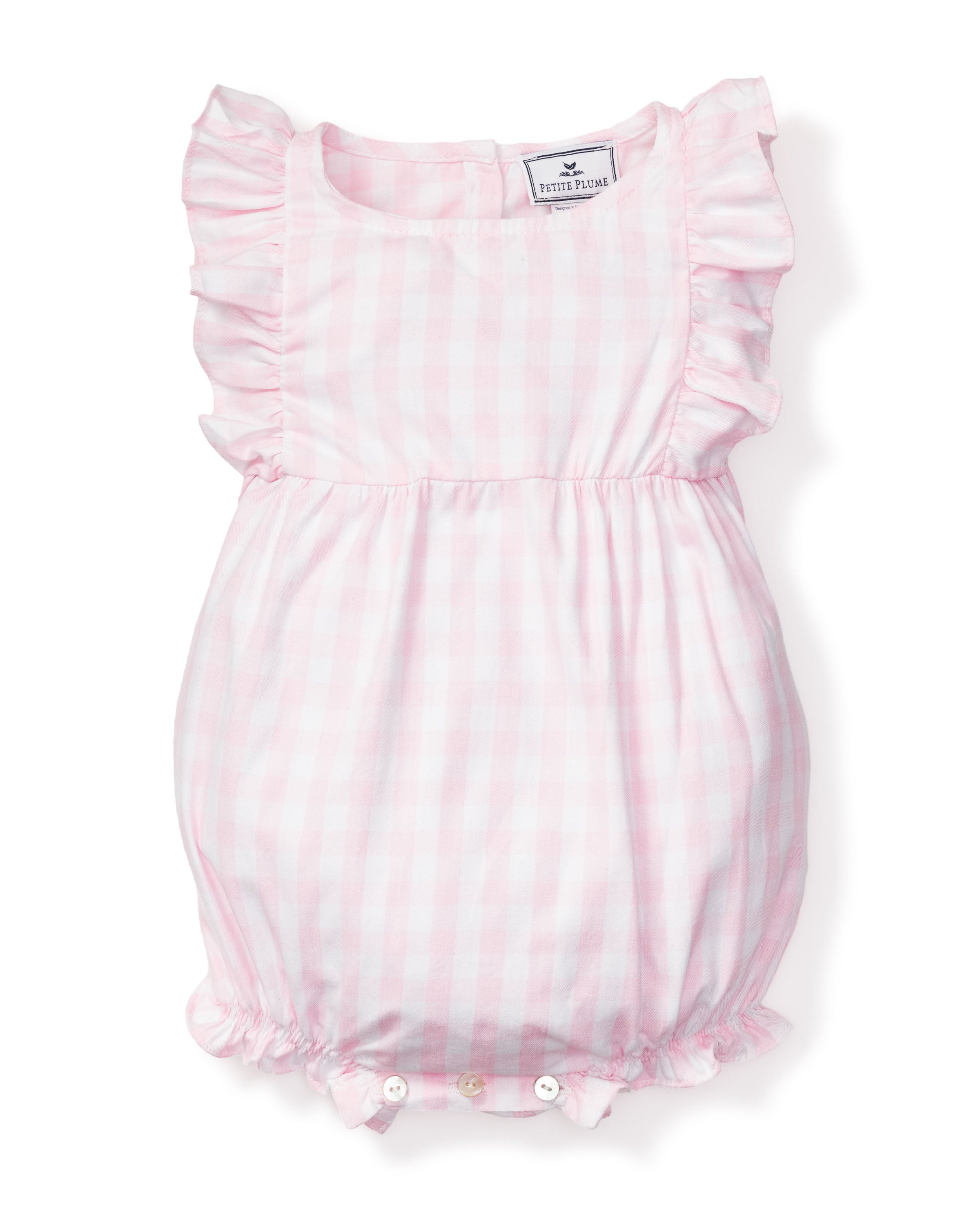 Twill Ruffled Romper in Pink Gingham
