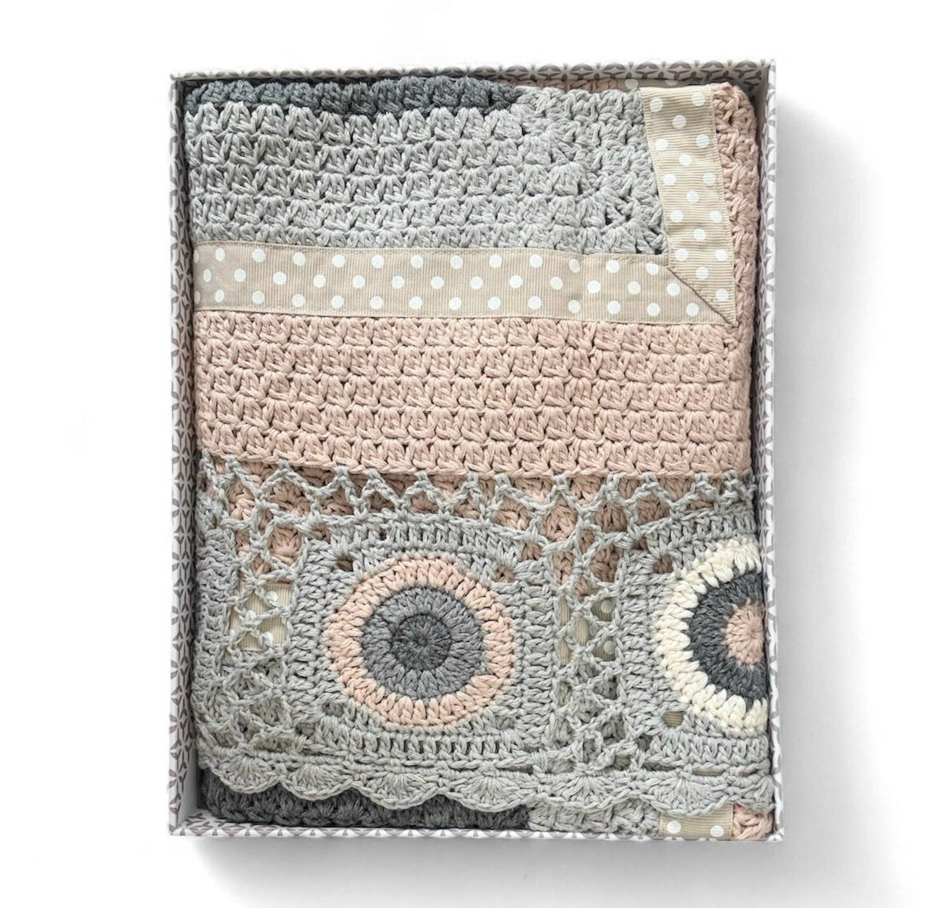 Hand Crochet Grey and Cream Blanket