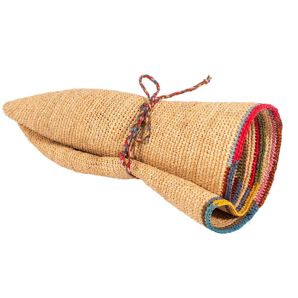 NATURAL RAFFIA CLOCHE HAT - multicolored brim