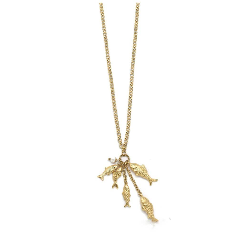 Five Gold Fish Gold Necklace - N2-2492