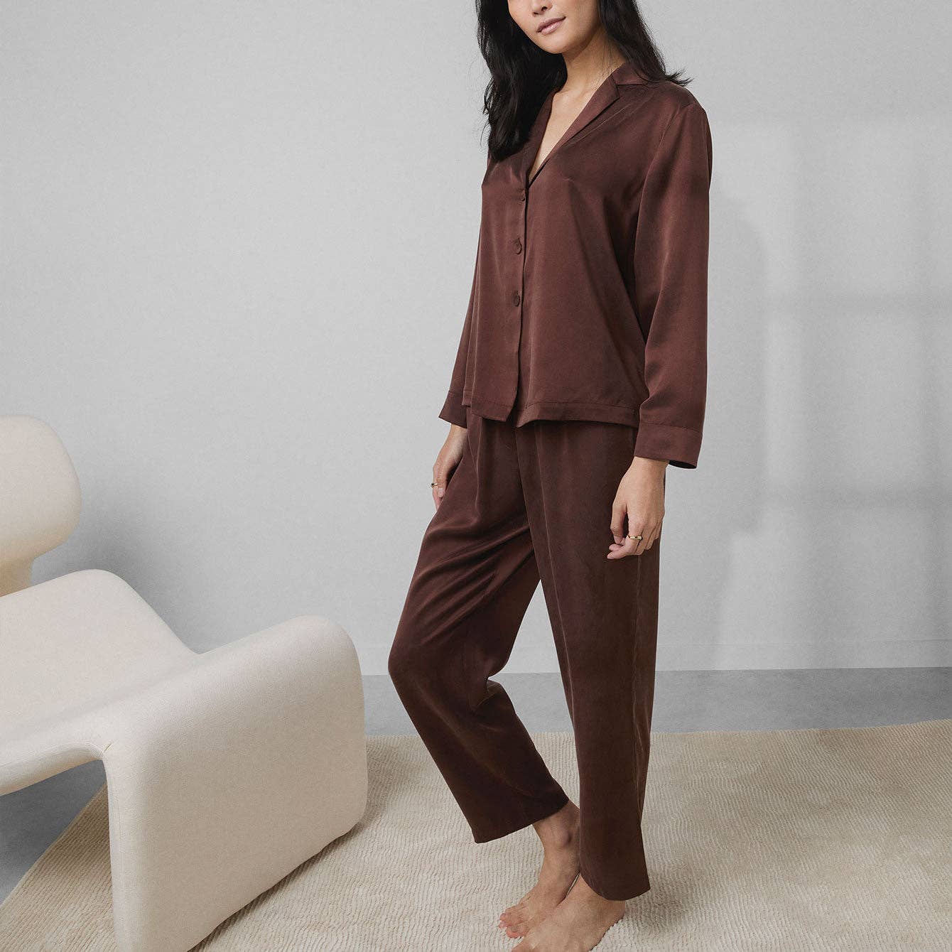 Washable Silk Long Sleeve Pant Set