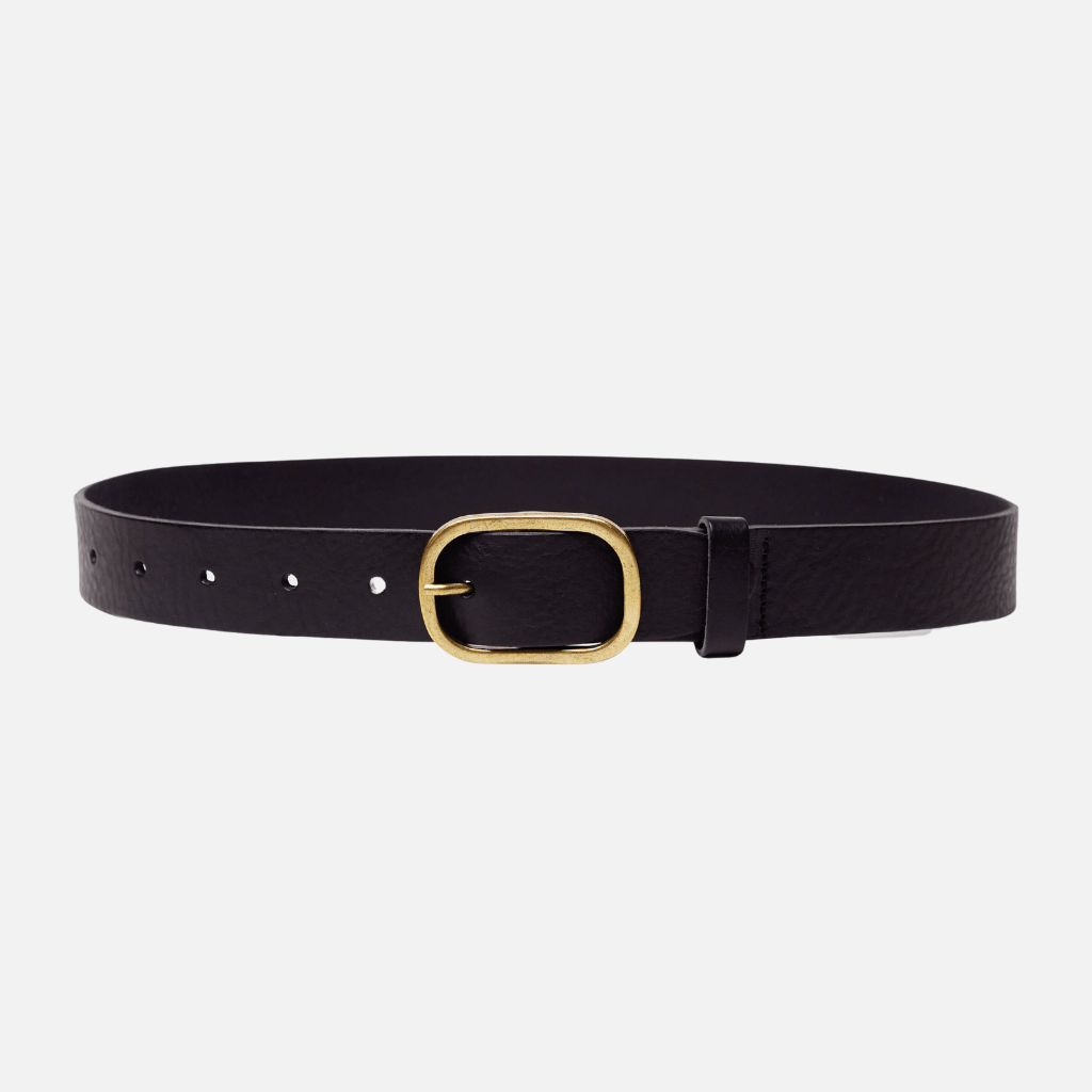 Marin | Gold Oval Buckle Design Statement Leather Belt Women