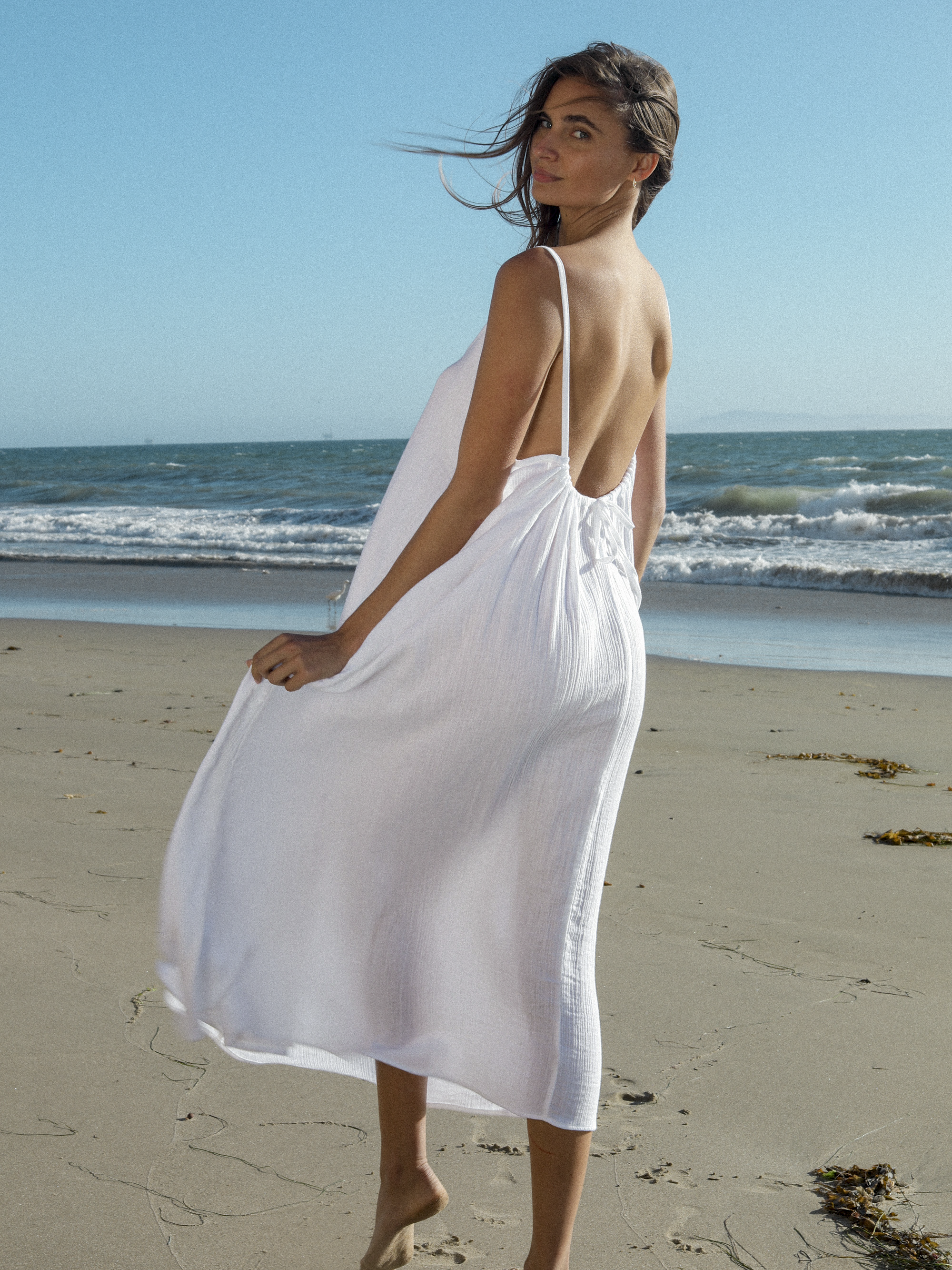 Aura Low Back Maxi Dress - White