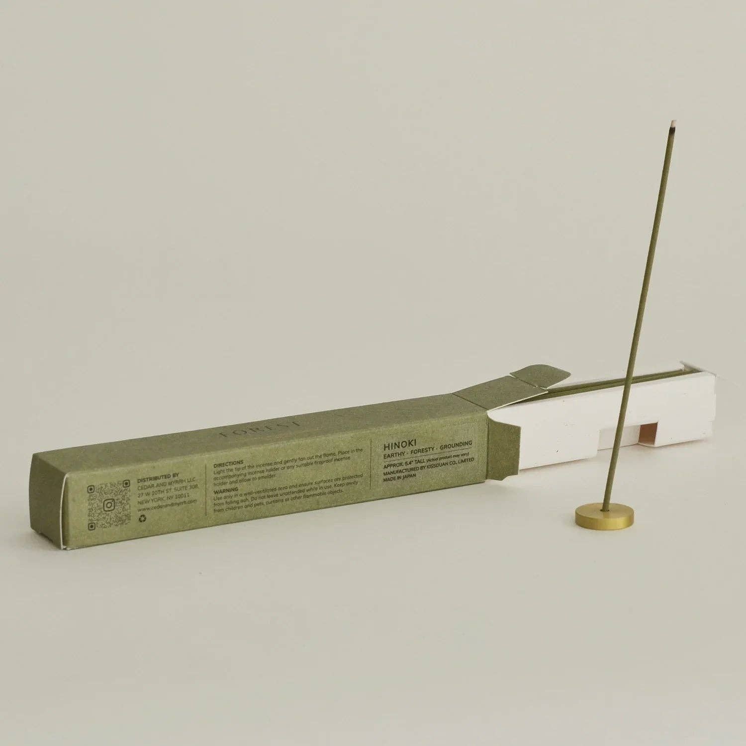 Hinoki Japanese Incense Stick Set – 30 Sticks with Brass Holder
