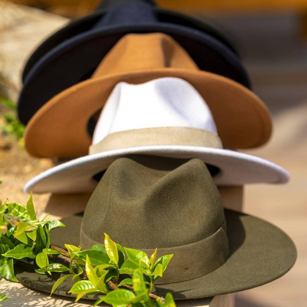 WIDE BRIM HAT - leather braid