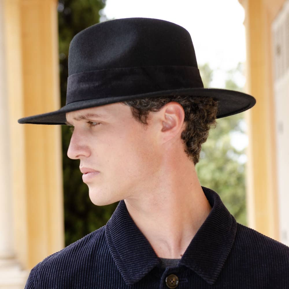 WIDE BRIM HAT - leather braid