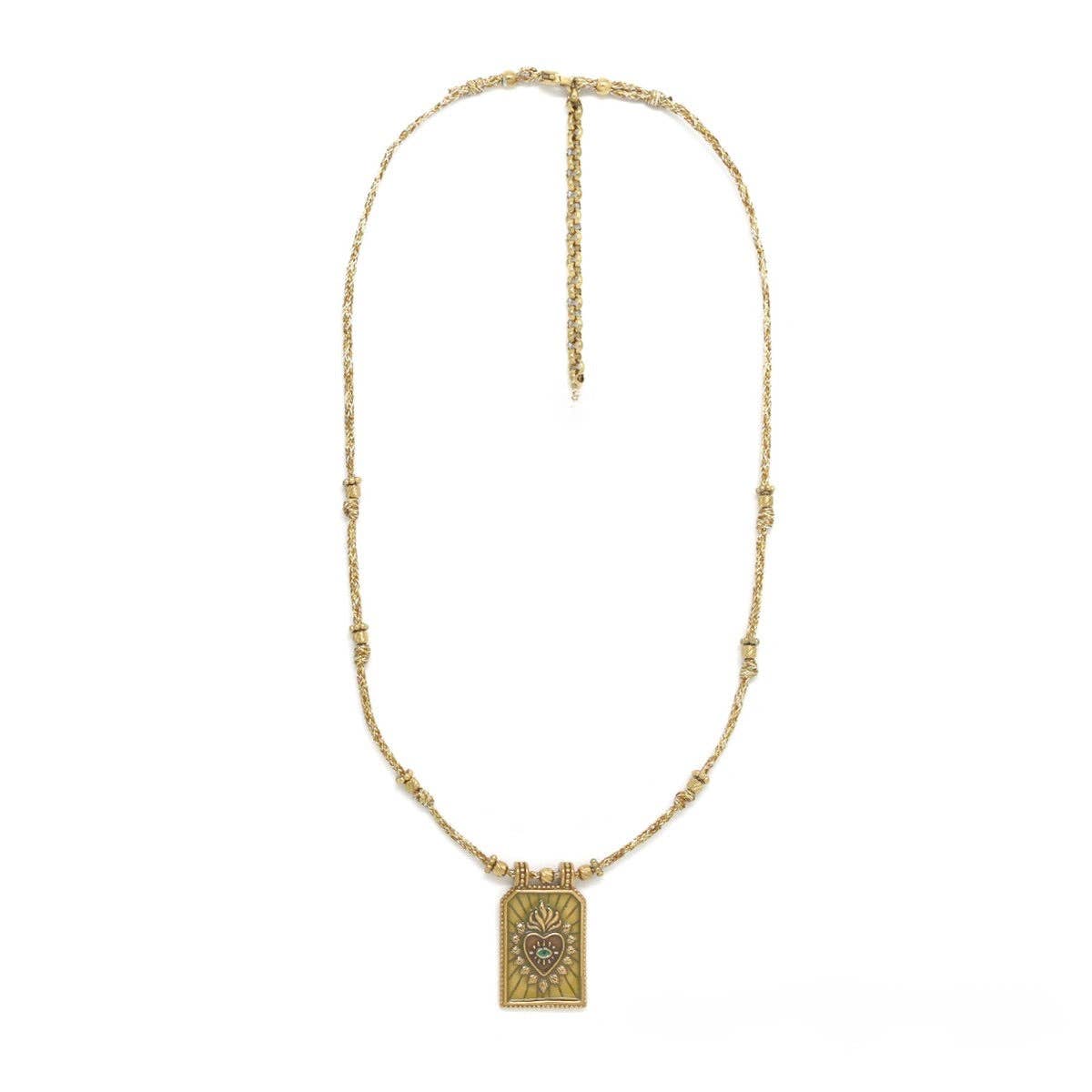 Evil Eye Flaming Heart Moss Green Necklace - N2-2712E