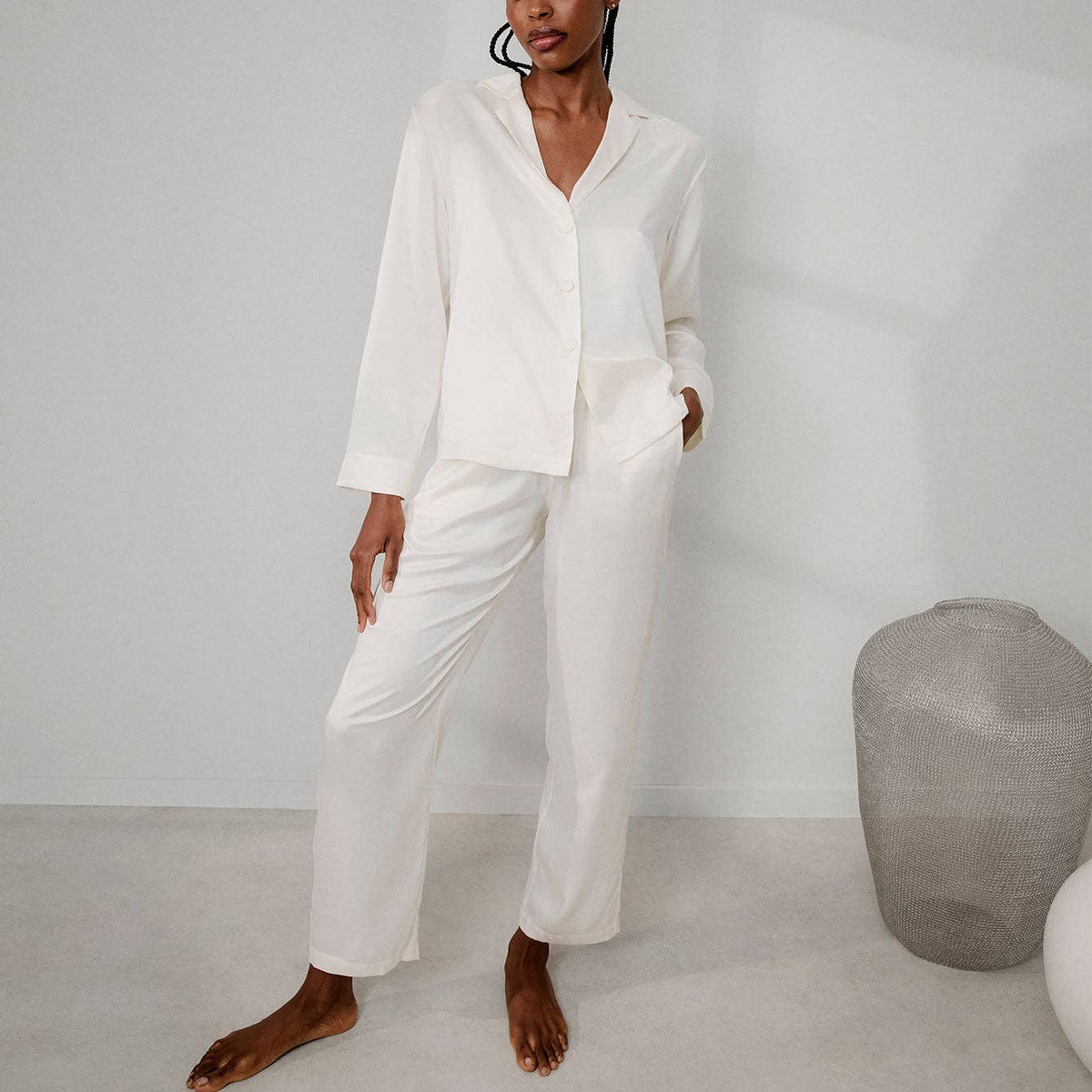 Washable Silk Long Sleeve Pant Set
