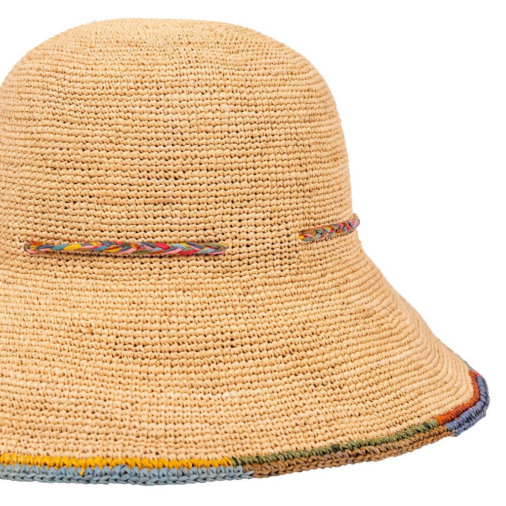 NATURAL RAFFIA CLOCHE HAT - multicolored brim