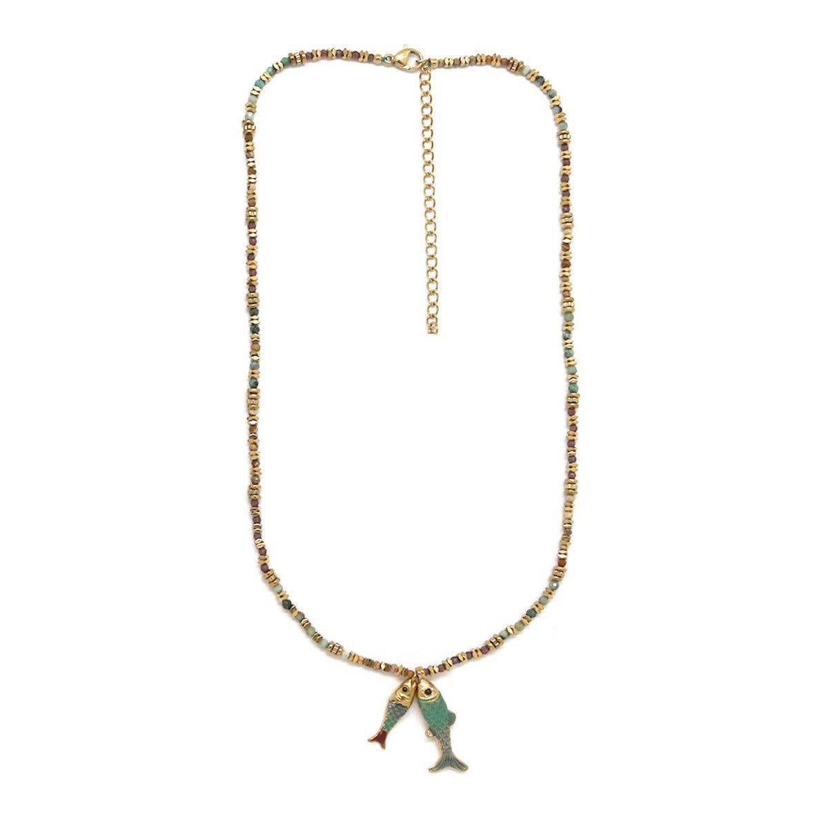 Semi Precious Stone Fish Beaded Necklace - N2-2704B